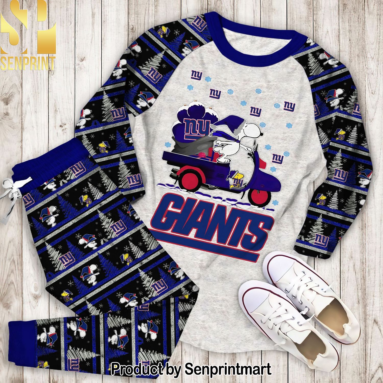 Snoopy New York Giants Christmas All Over Printed 3D Pajamas Set