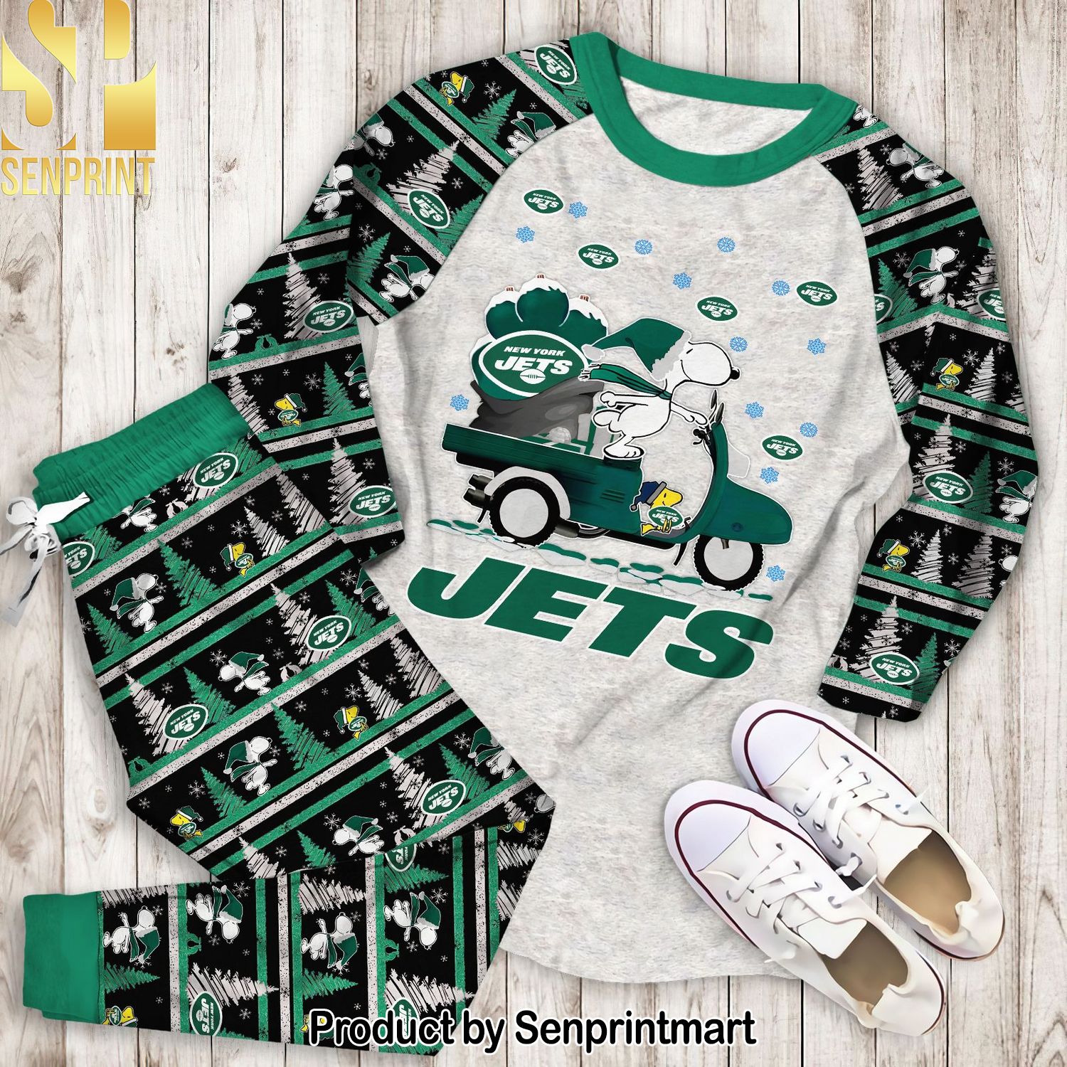 Snoopy New York Jets Christmas Unisex Full Printing Pajamas Set