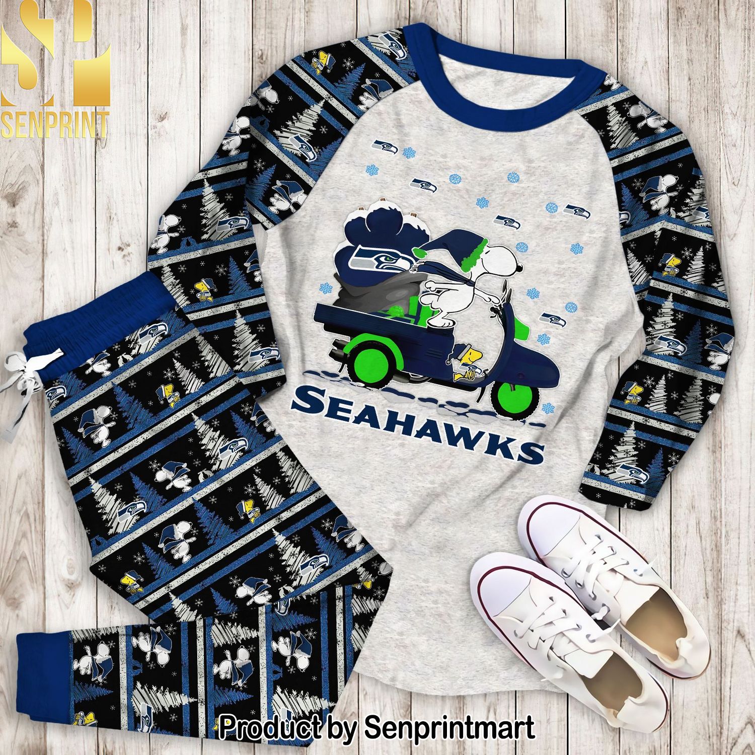 Snoopy Seattle Seahawks Christmas Unisex Full Print Pajamas Set