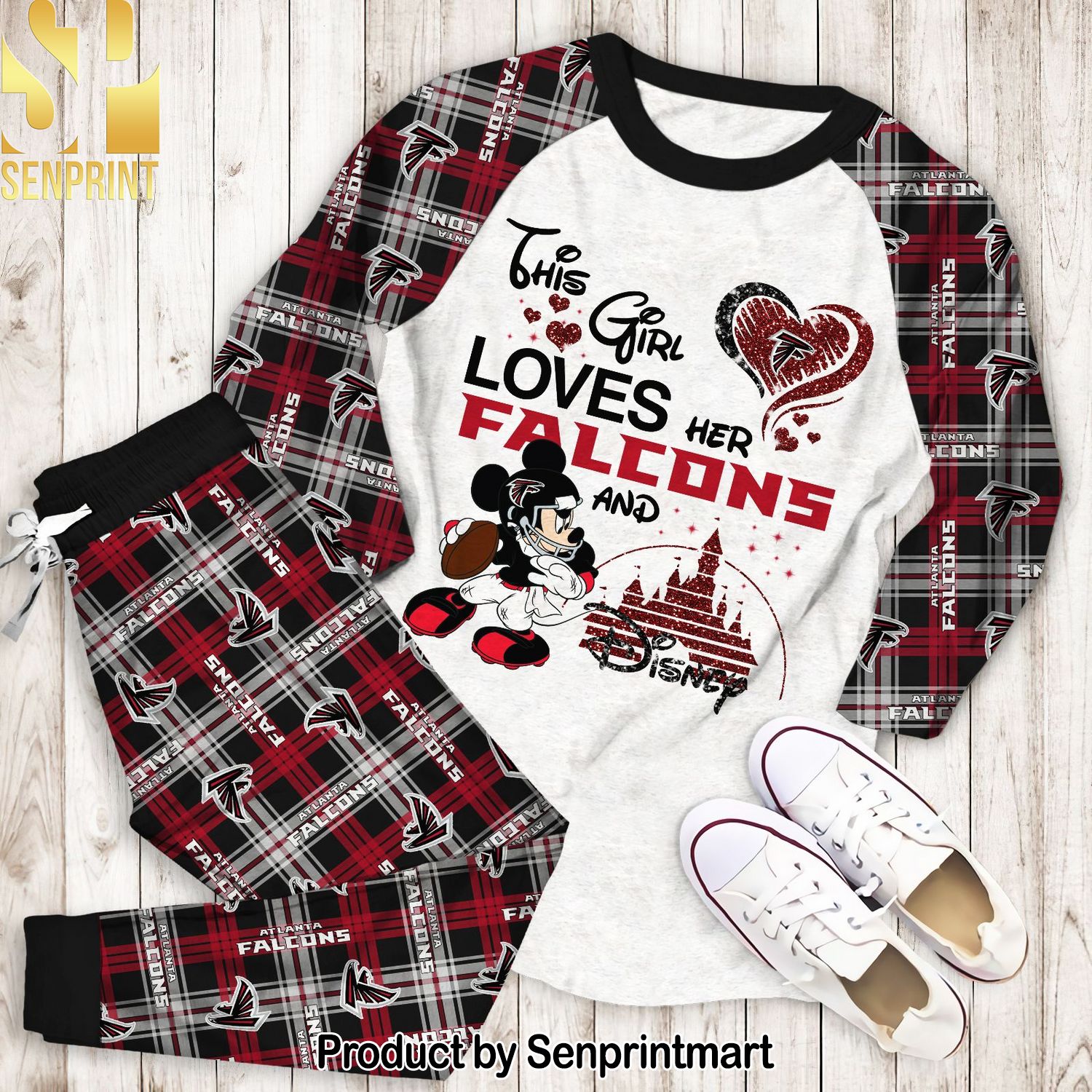 This Girl Loves Her Atlanta Falcons And Disney Full Printed 3D Pajamas Set