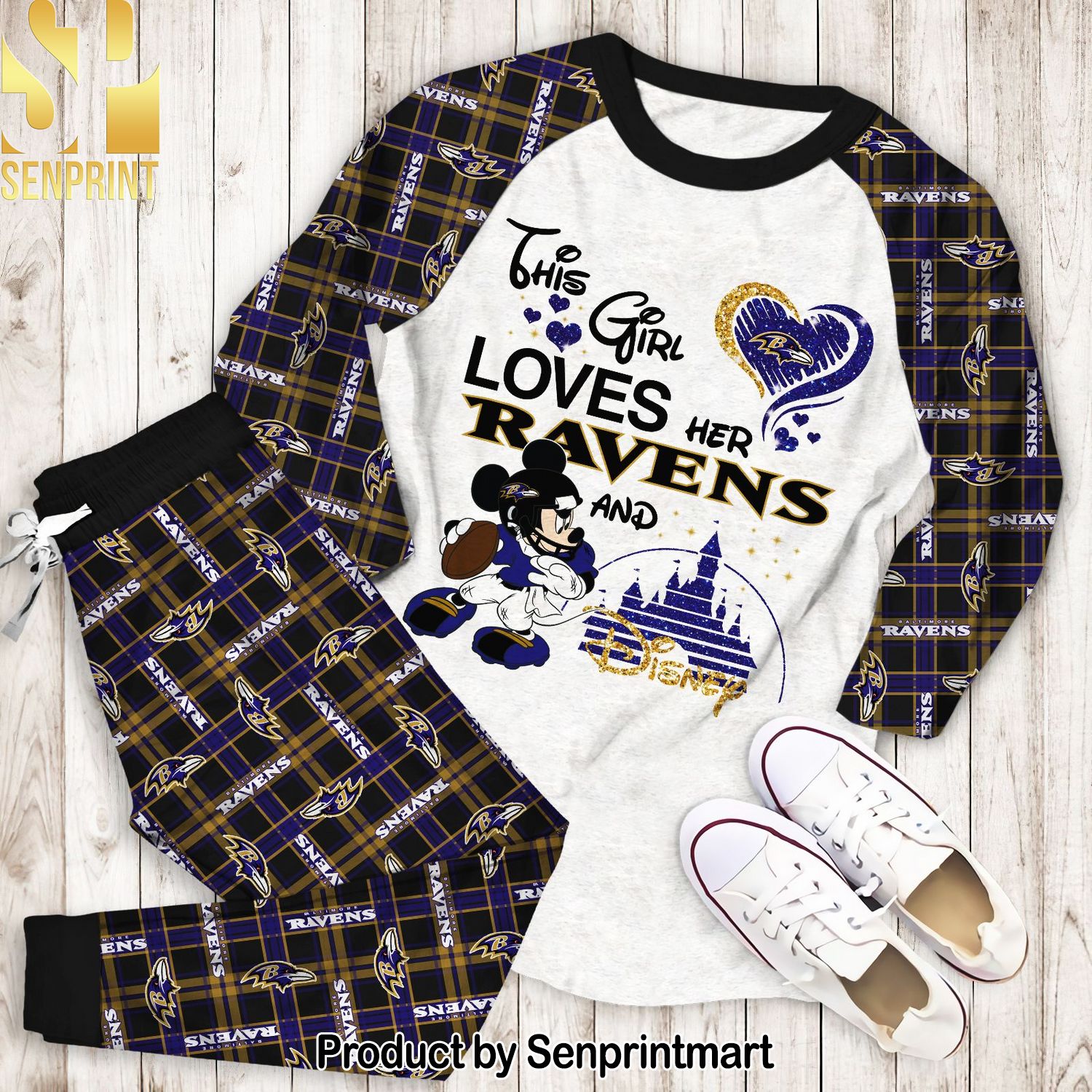 This Girl Loves Her Baltimore Ravens And Disney Unisex Full Printed Pajamas Set