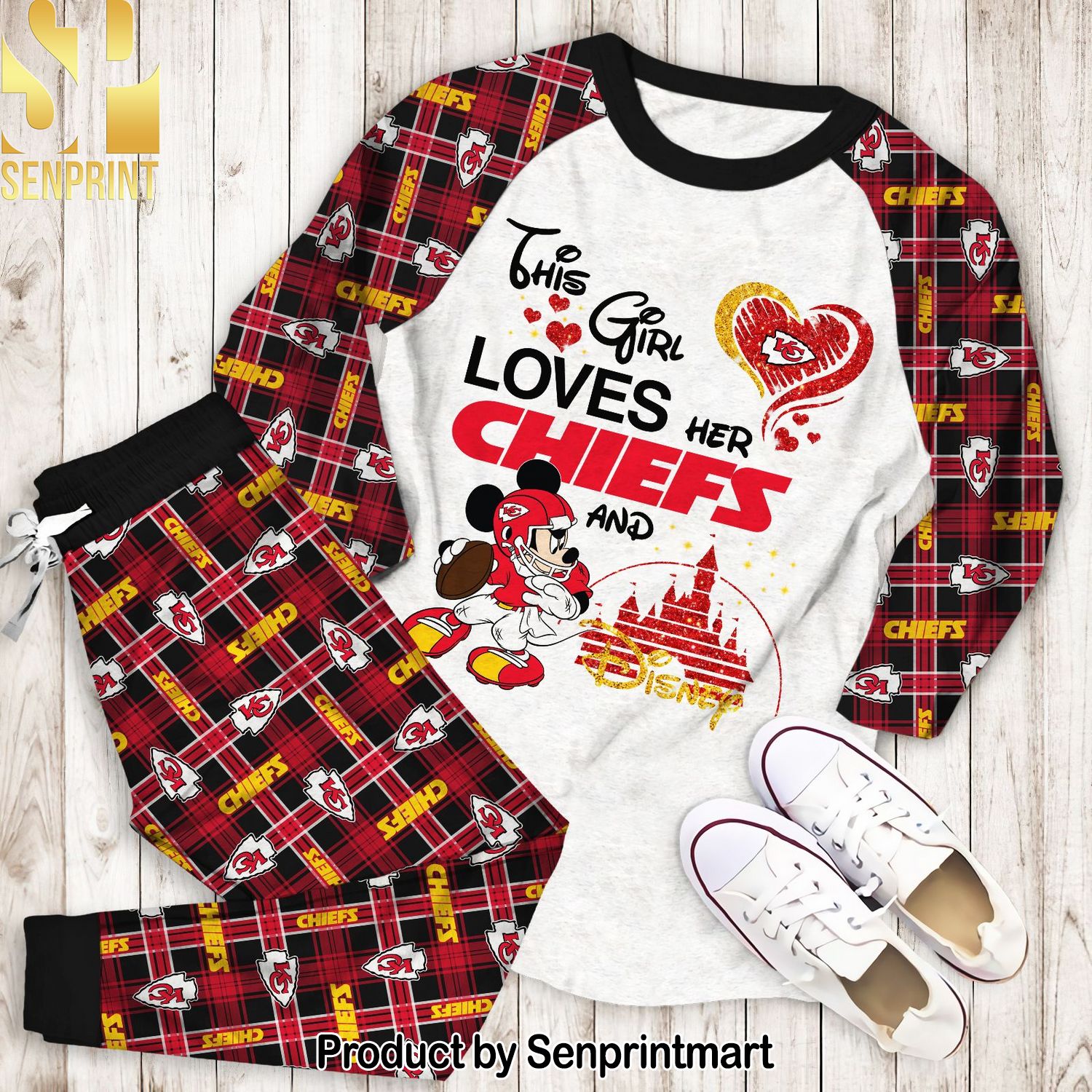 This Girl Loves Her Kansas City Chiefs And Disney 3D All Over Print Pajamas Set