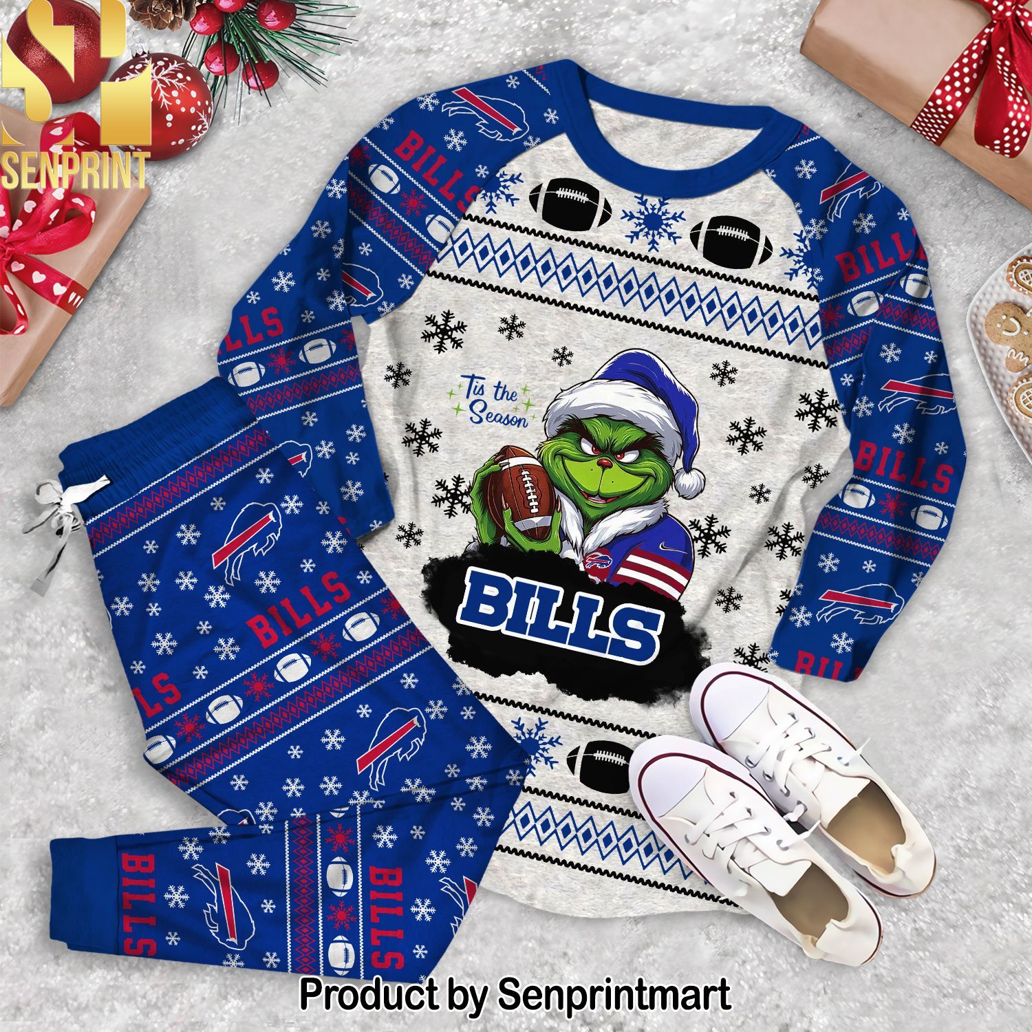 Tis The Season Buffalo Bills christmas Full Print Classic Pajamas Set