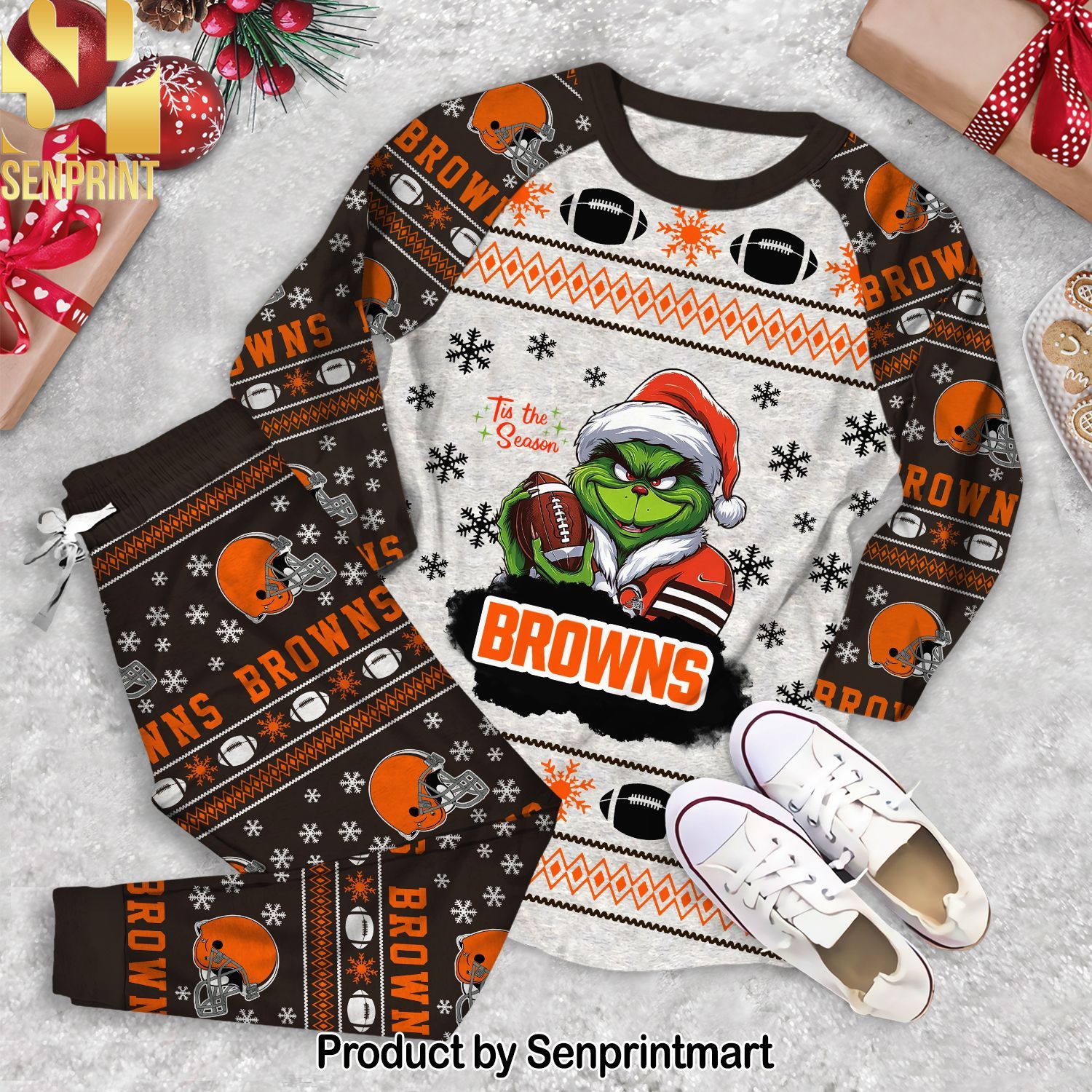 Tis The Season Cleveland Browns christmas Unisex Full Print Pajamas Set