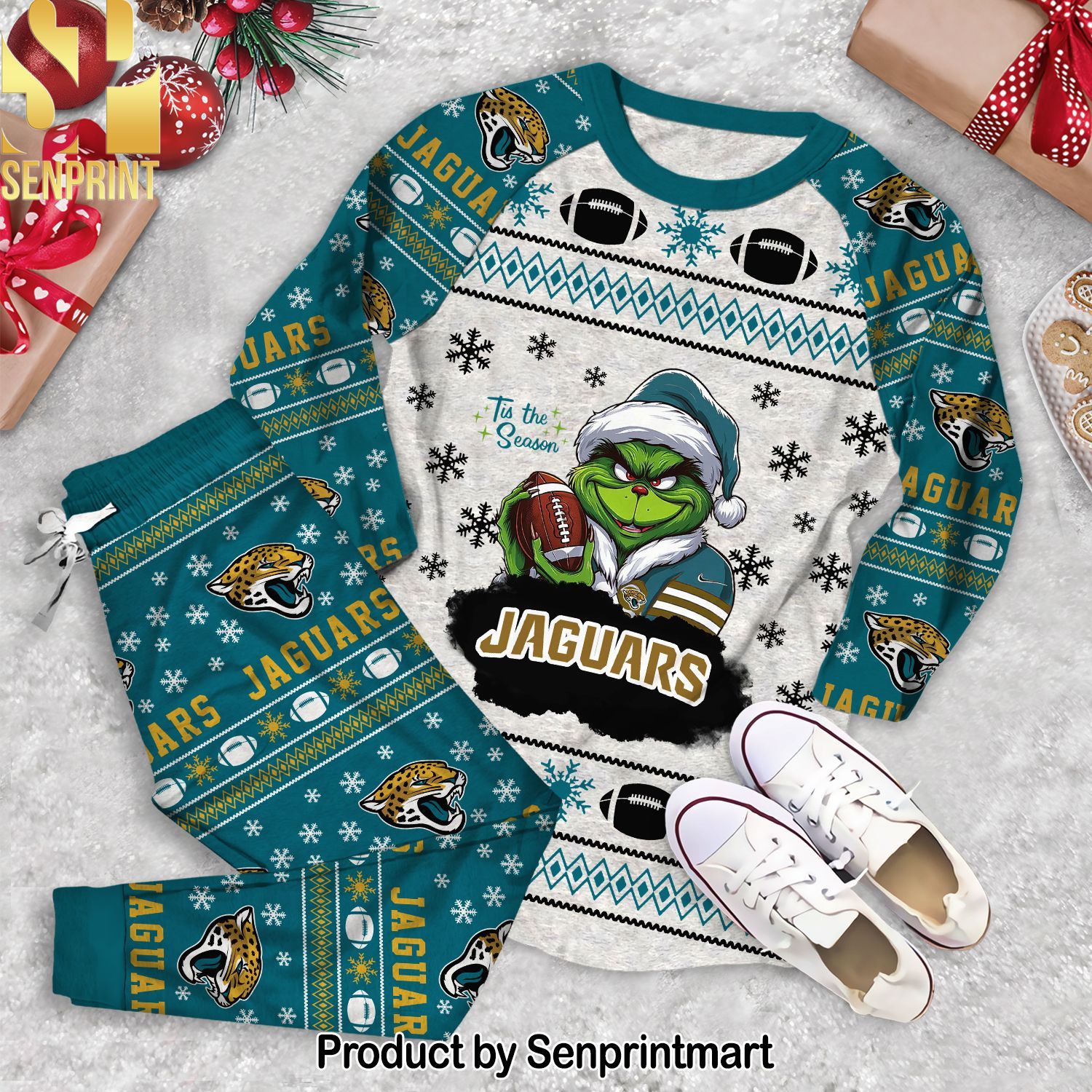 Tis The Season Jacksonville Jaguars christmas Unisex Full Print Pajamas Set