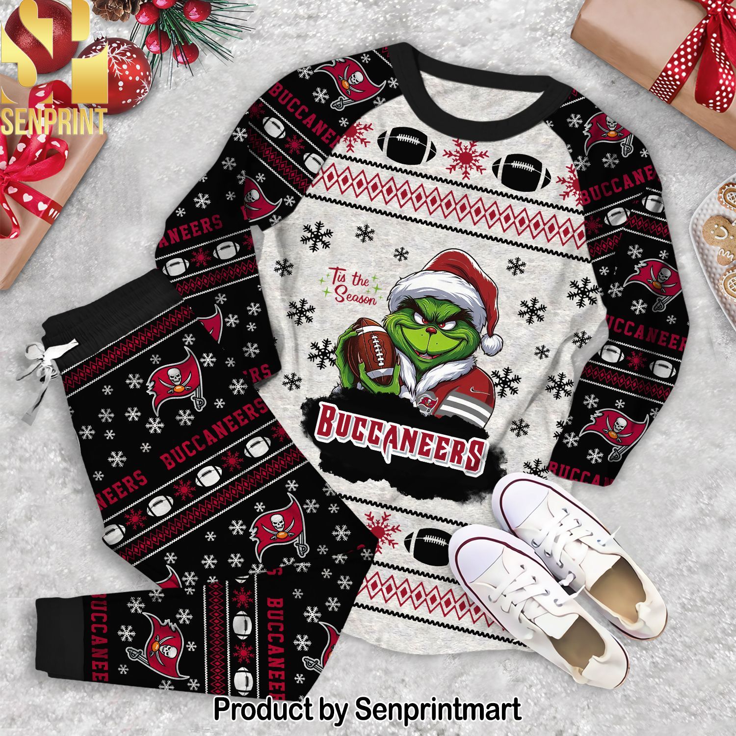 Tis The Season Tampa Bay Buccaneers christmas Classic Full Printing Pajamas Set