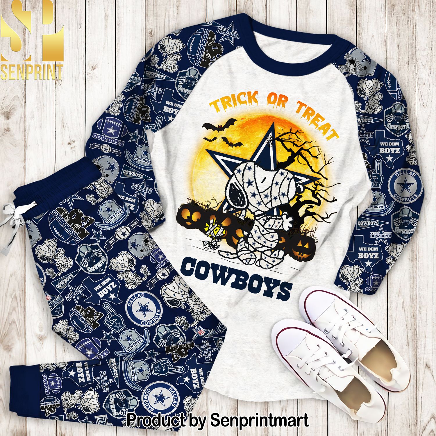 Trick or treat Dallas Cowboys NFL Halloween Classic Full Printed Pajamas Set