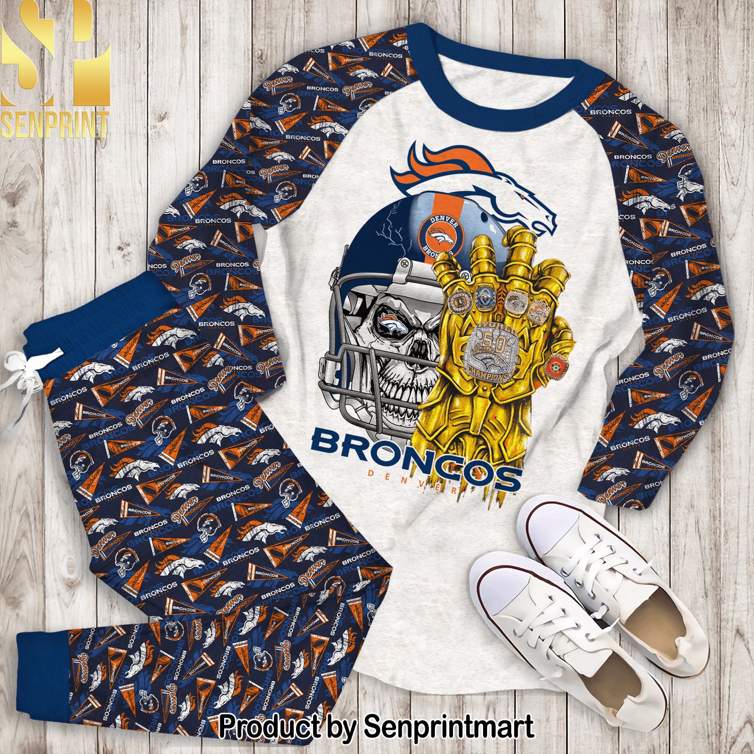 World Champion Denver Broncos Classic All Over Print Pajamas Set