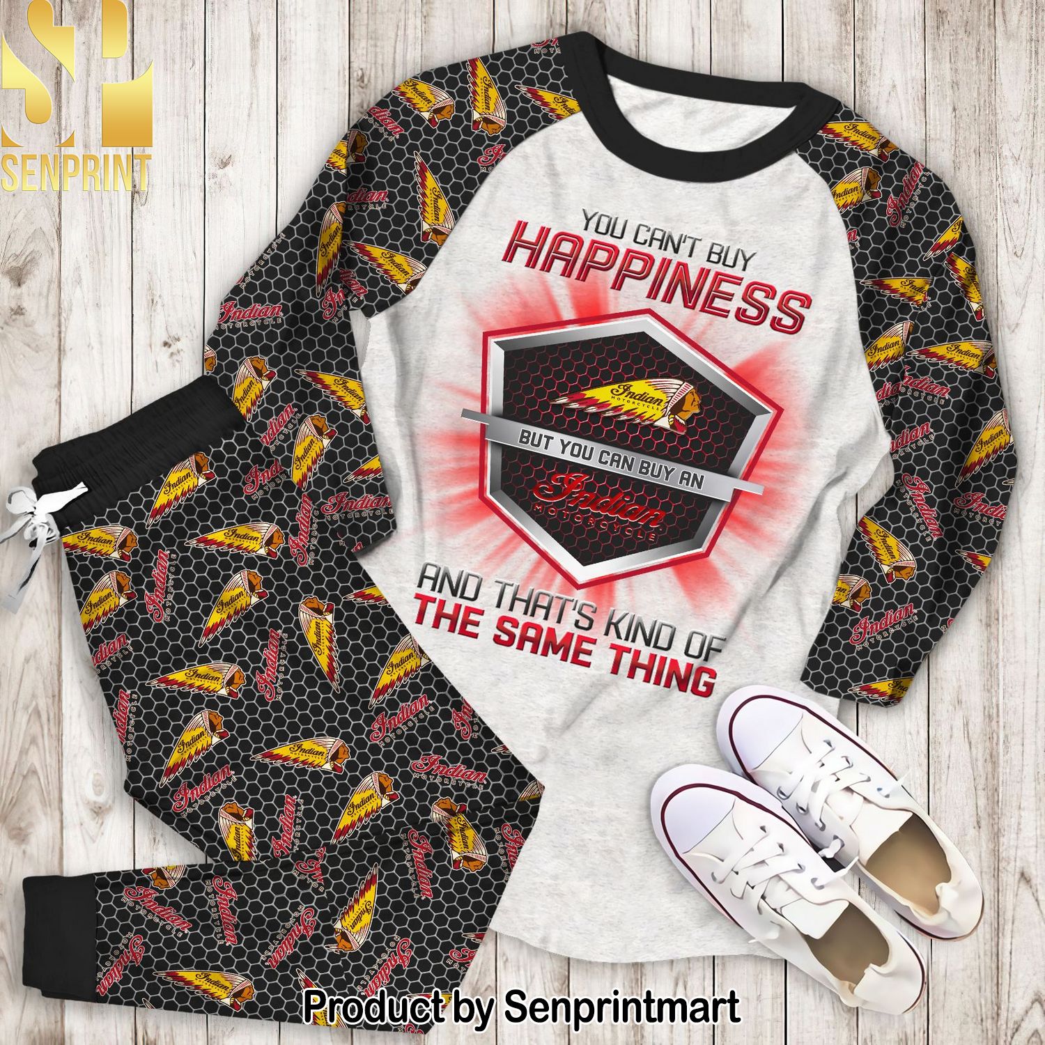 You Can’t Buy Happiness But You Can Buy an Indiana Motorcycle Unisex All Over Printed Pajamas Set