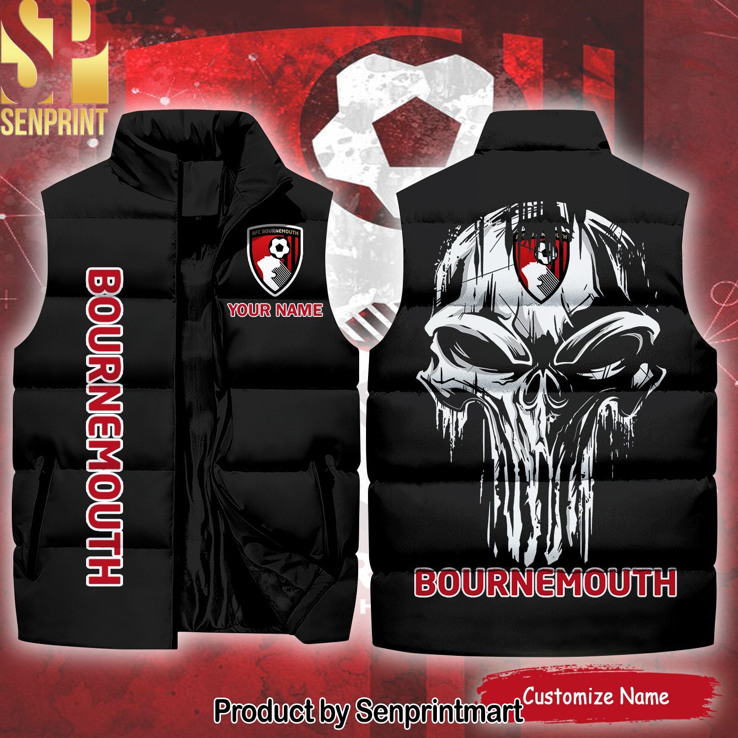 English Premier League AFC Bournemouth Skull Cool Version Sleeveless Jacket