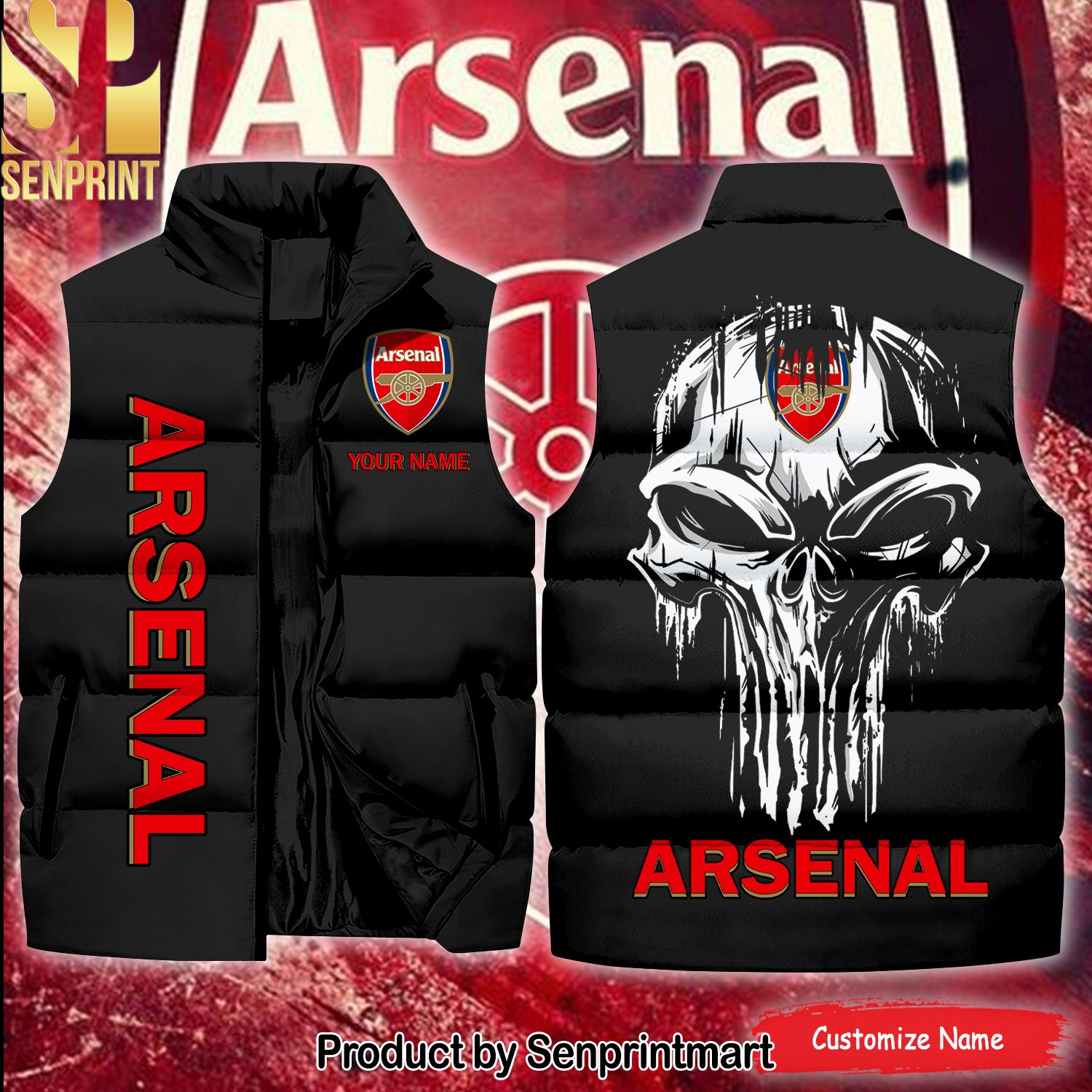 English Premier League Arsenal Skull Name New Outfit Sleeveless Jacket