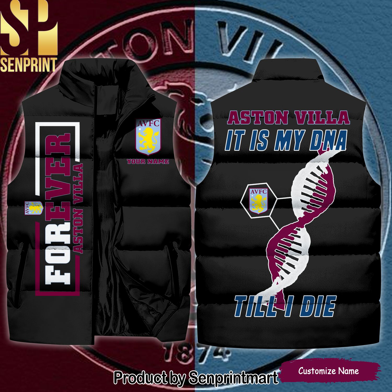 English Premier League Aston Villa It Is My DNA Till I Die New Version Sleeveless Jacket