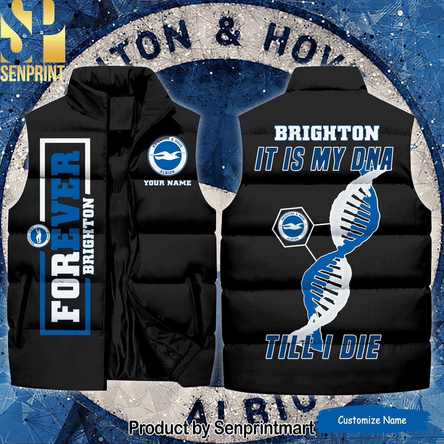 English Premier League Brighton And Hove Albion It Is My DNA Till I Die For Fans Sleeveless Jacket