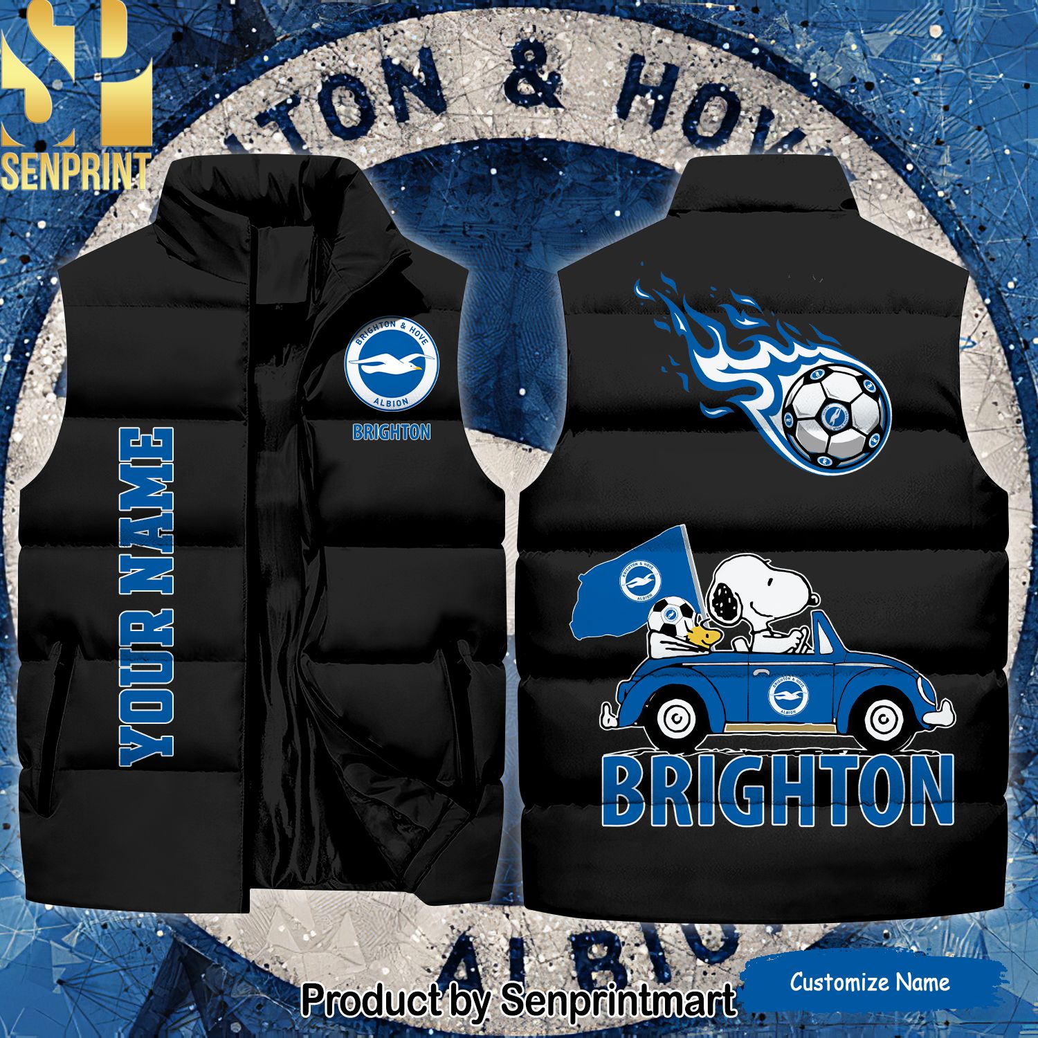 English Premier League Brighton And Hove Albion Snoopy Name High Fashion Sleeveless Jacket