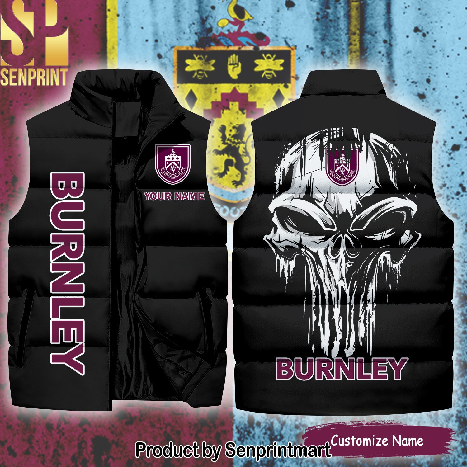 English Premier League Burnley Skull Classic Sleeveless Jacket