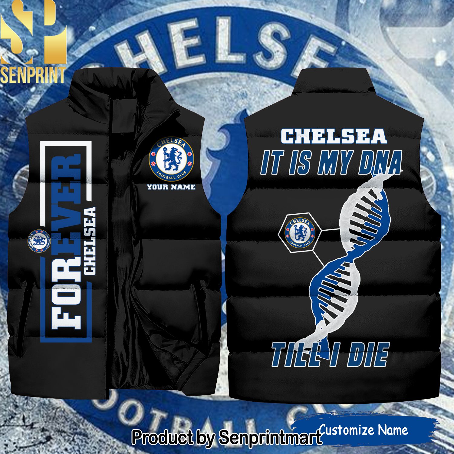 English Premier League Chelsea It Is My DNA Till I Die Hypebeast Fashion Sleeveless Jacket