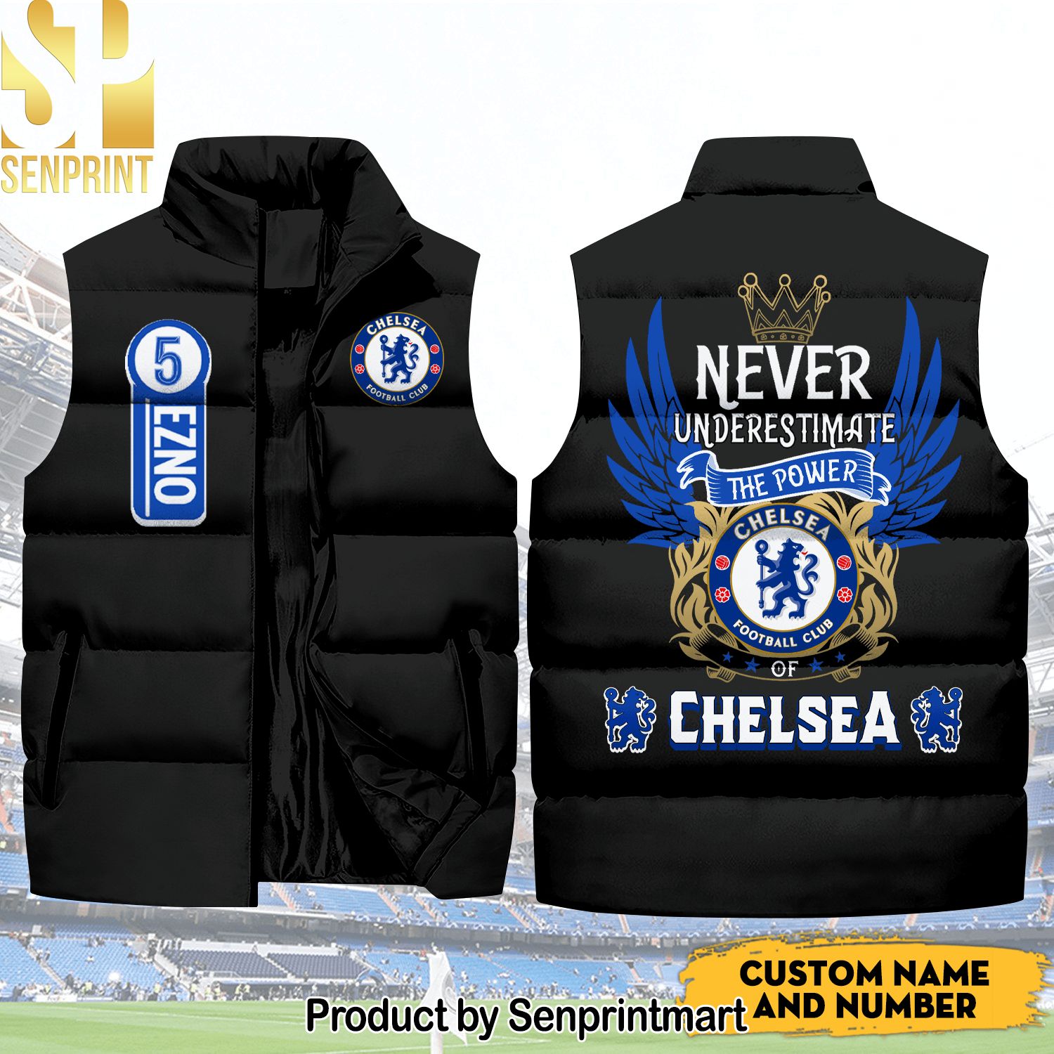 English Premier League Chelsea Never Underestimate And Number Unisex Sleeveless Jacket