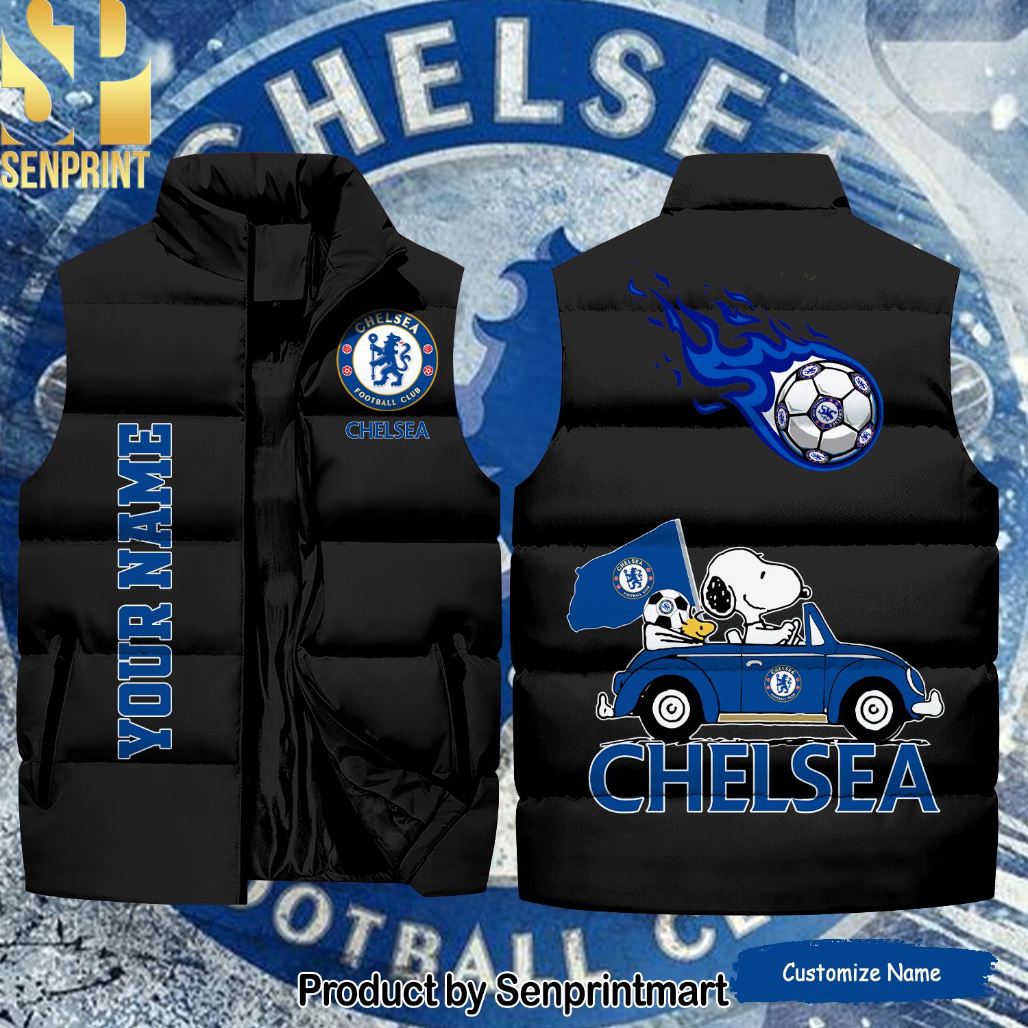 English Premier League Chelsea Snoopy Name For Fans Sleeveless Jacket