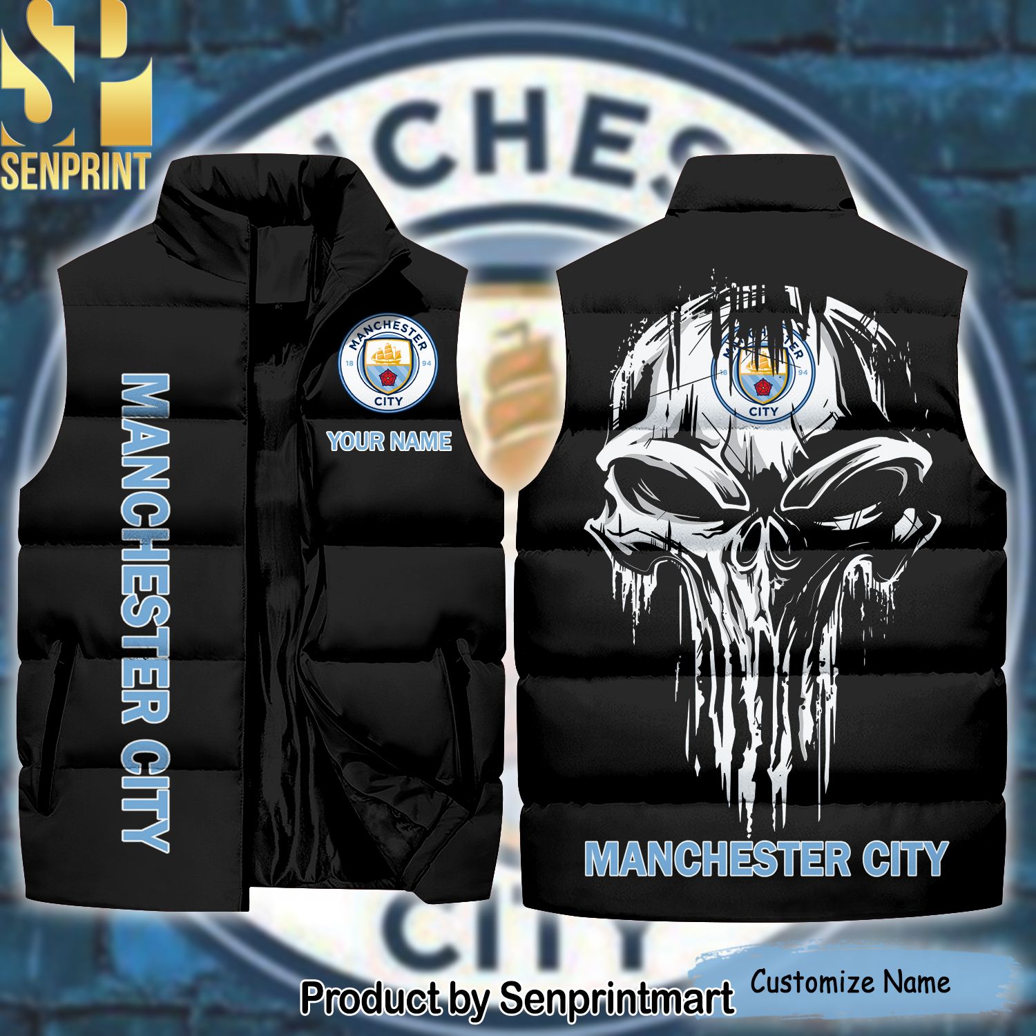 English Premier League Manchester City Skull Unisex Sleeveless Jacket