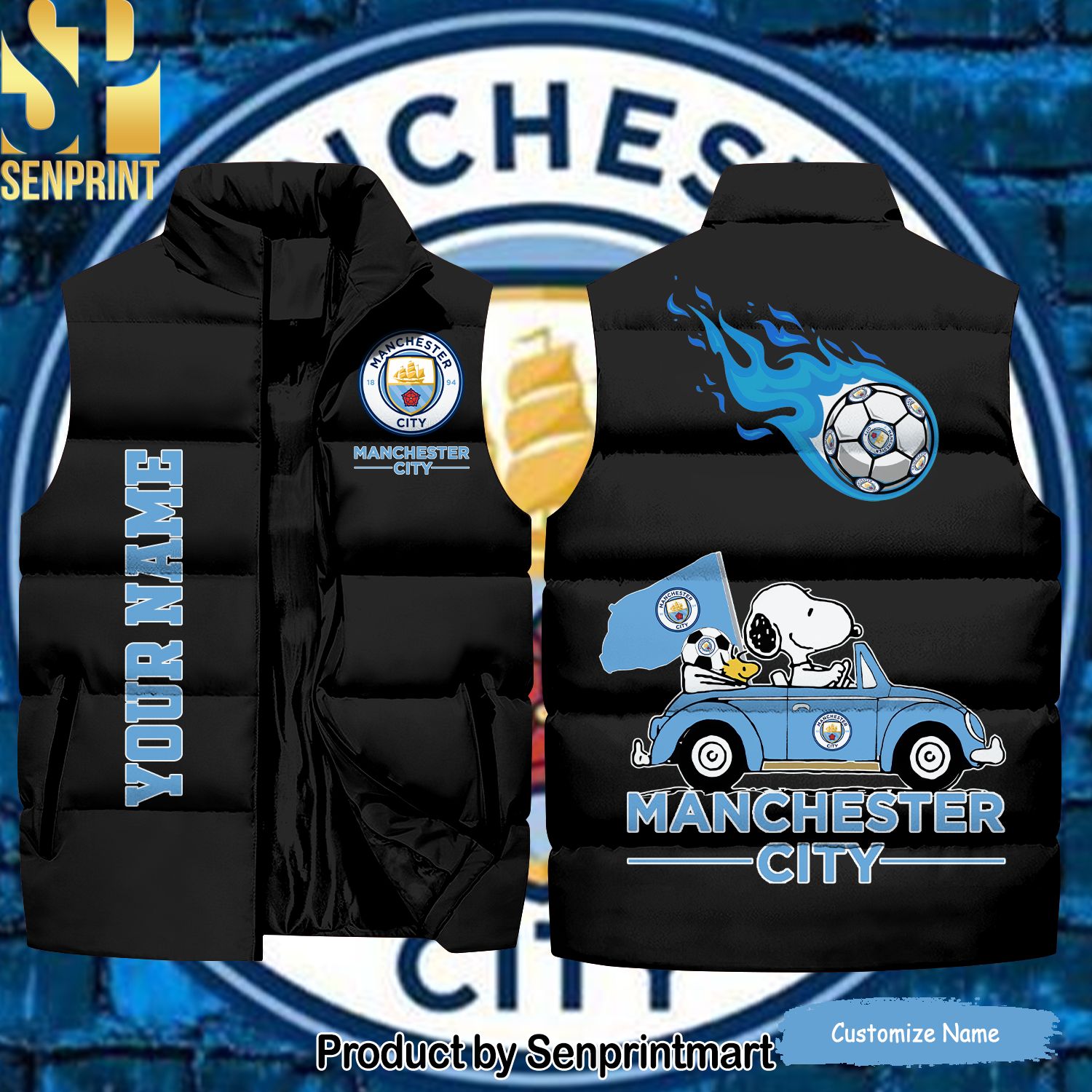 English Premier League Manchester City Snoopy Name Hot Version Sleeveless Jacket