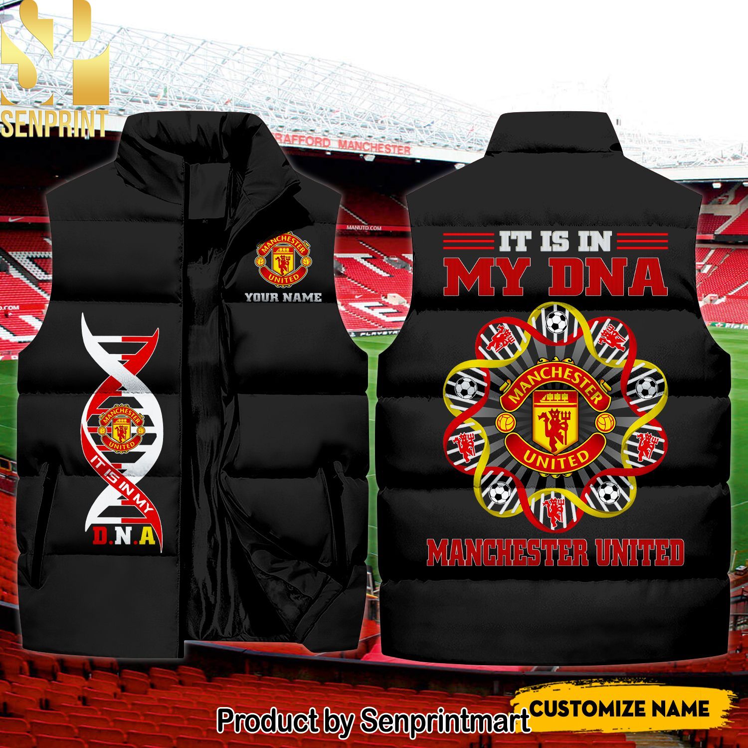 English Premier League My DNA Manchester United For Fans Sleeveless Jacket