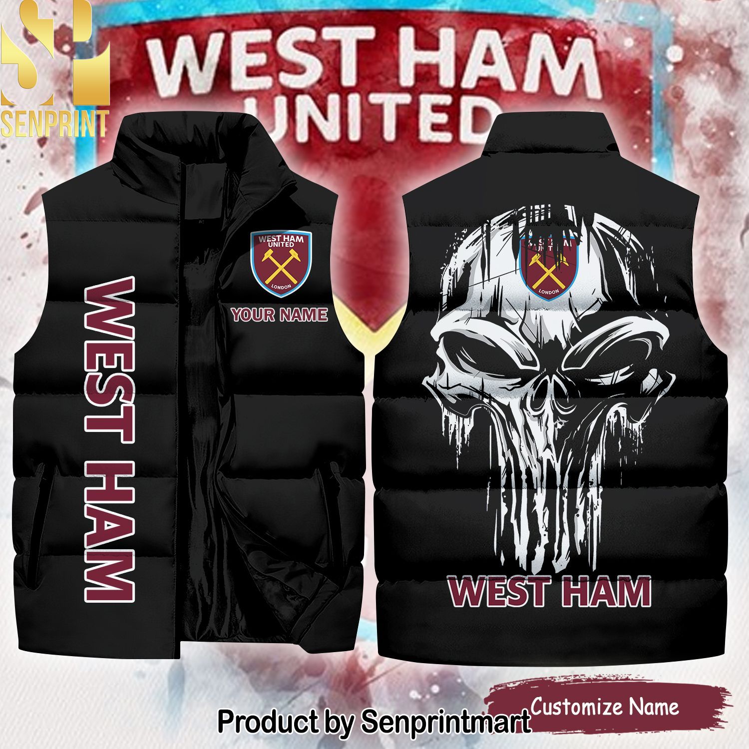 English Premier League West Ham United Skull Hot Fashion Sleeveless Jacket