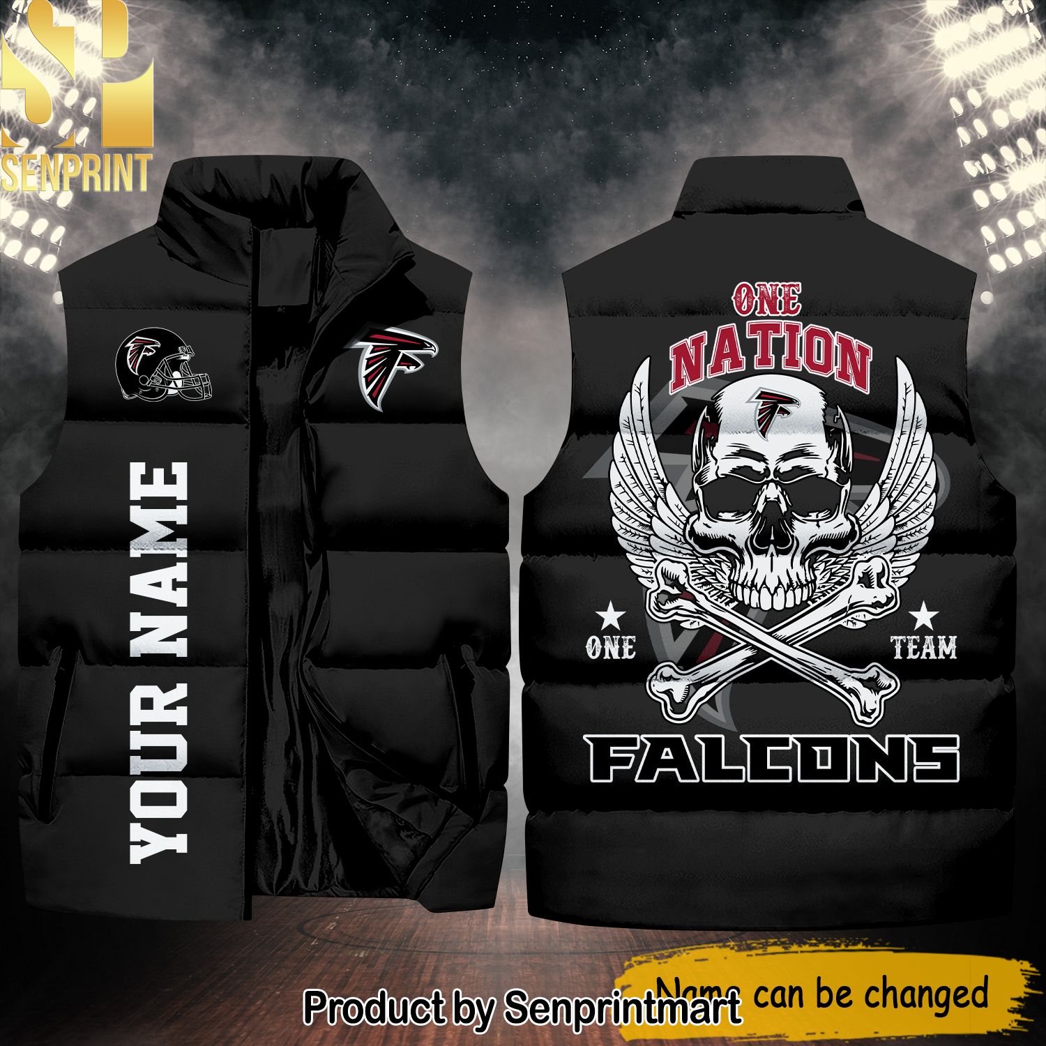 National Football League Atlanta Falcons One Nation One Team Skull For Fans Sleeveless Jacket