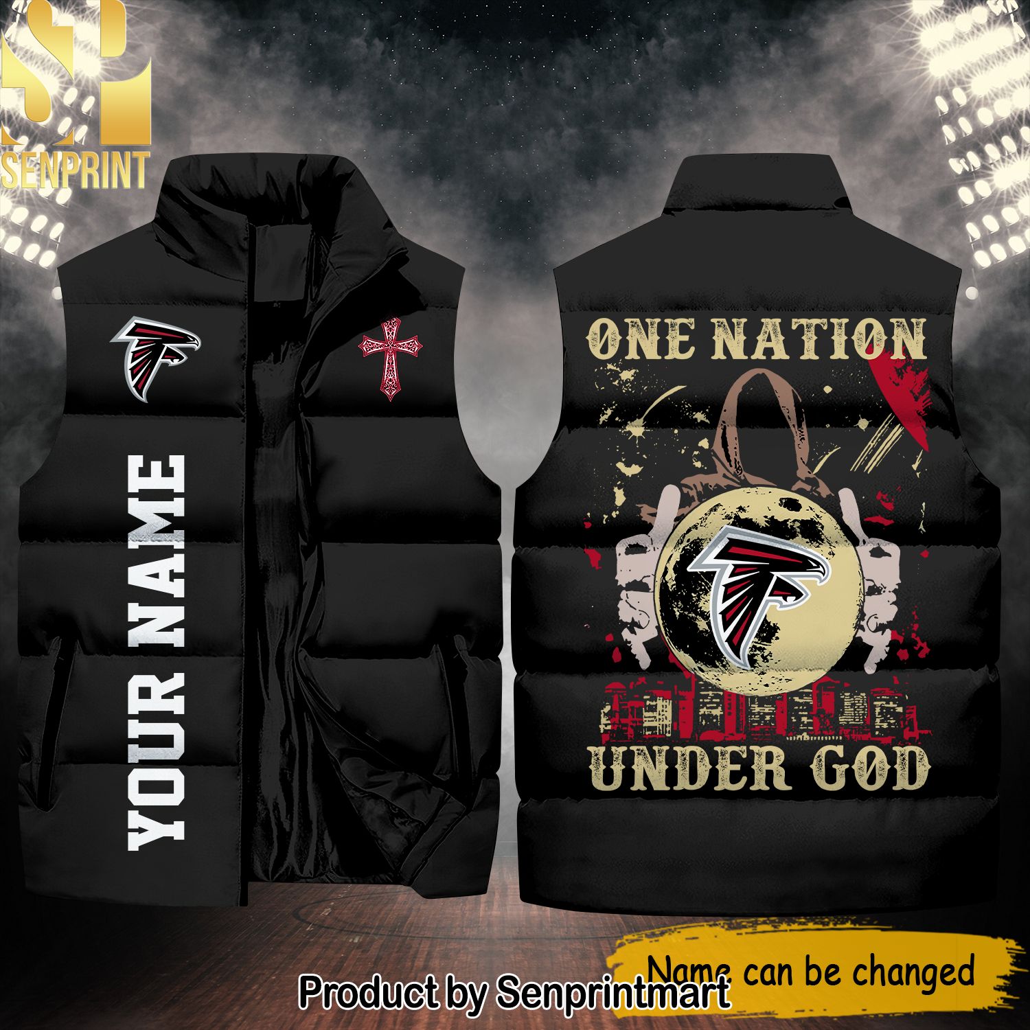 National Football League Atlanta Falcons One Nation Under God New Outfit Sleeveless Jacket