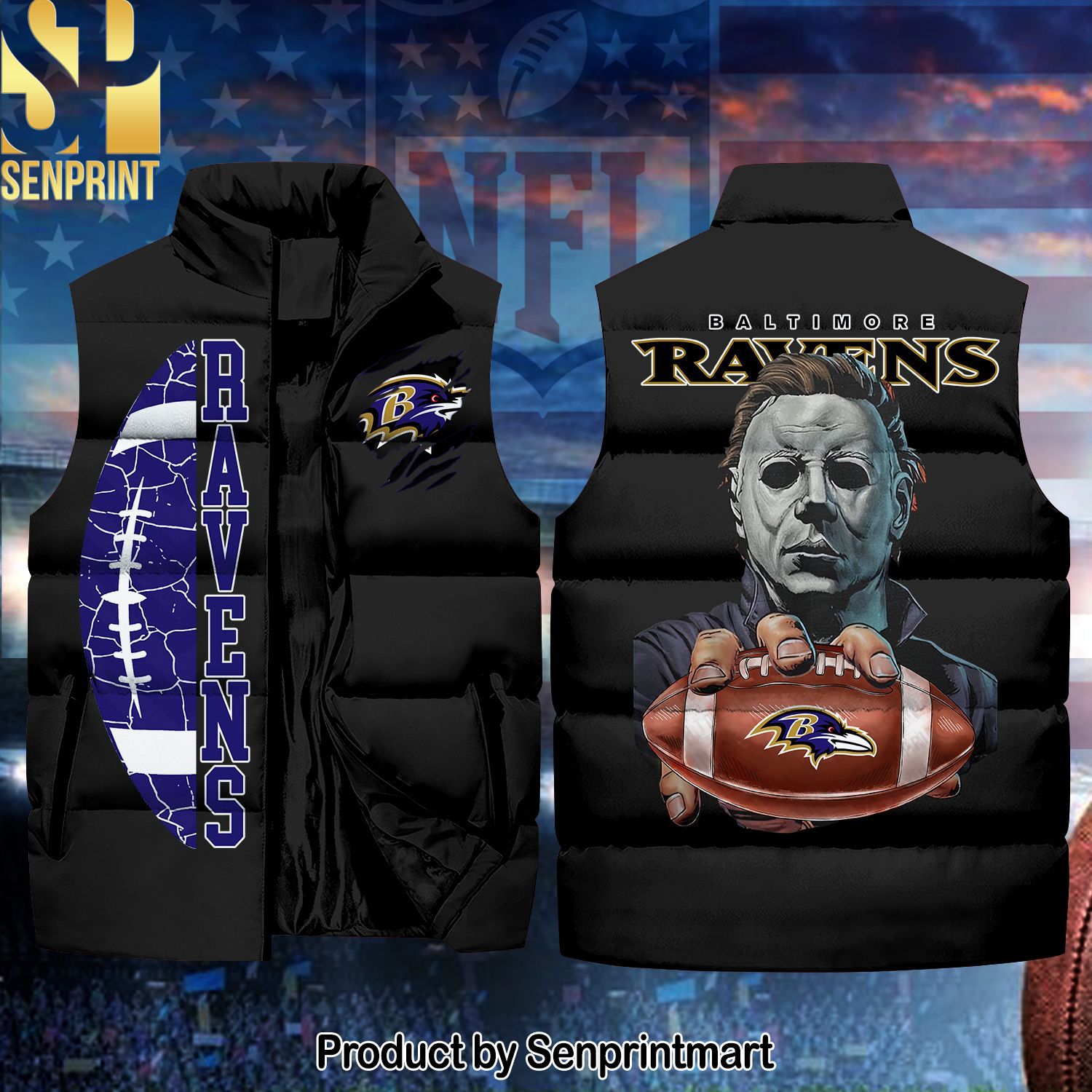 National Football League Baltimore Ravens Michaek Myers Horror Movie New Style Sleeveless Jacket