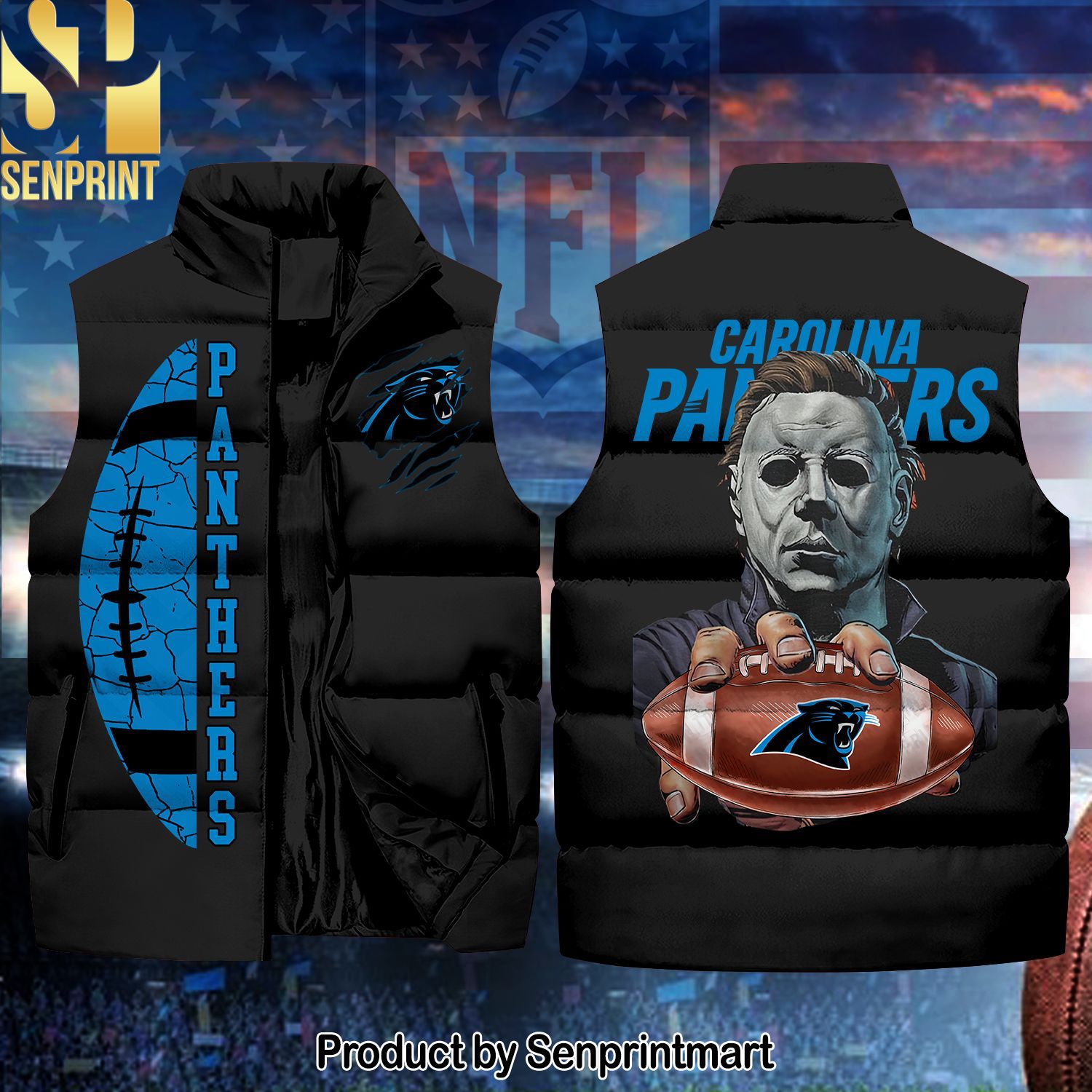 National Football League Carolina Panthers Michaek Myers Horror Movie Cool Version Sleeveless Jacket