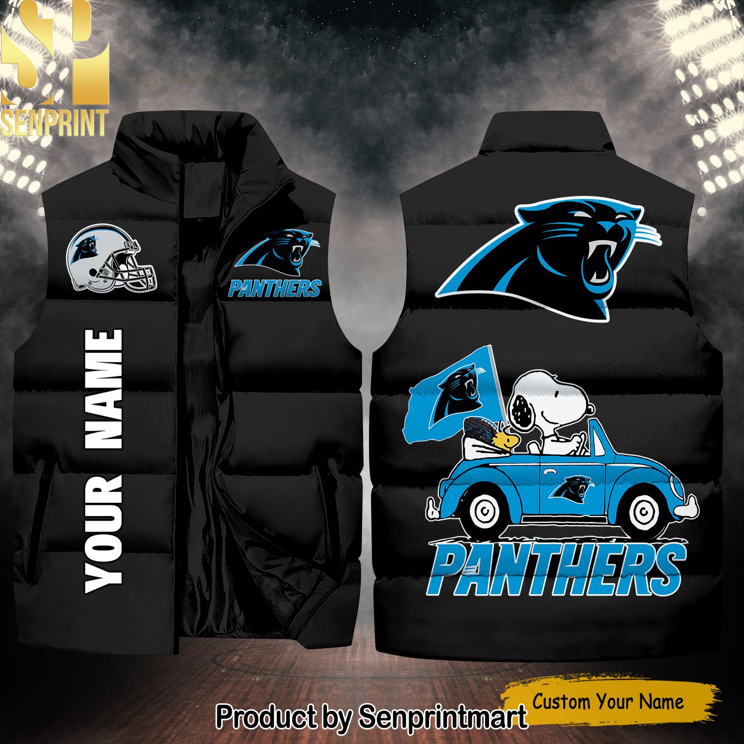 National Football League Carolina Panthers Peanuts Snoopy Hot Outfit Sleeveless Jacket