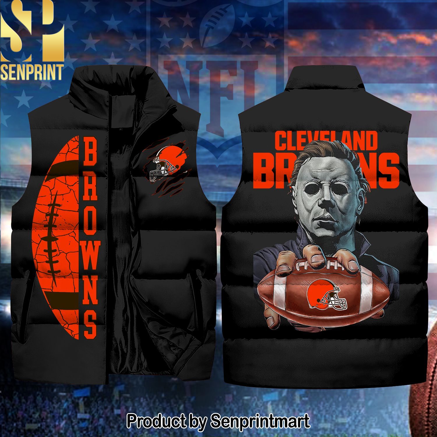 National Football League Cleveland Browns Michaek Myers Horror Movie New Style Sleeveless Jacket