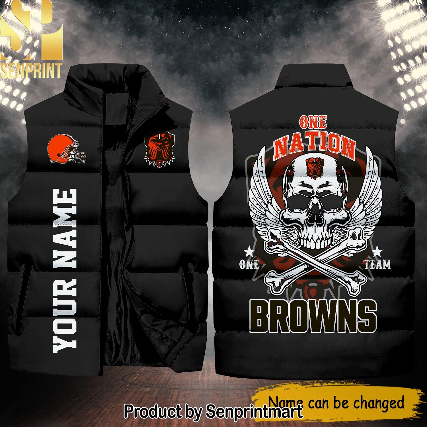 National Football League Cleveland Browns One Nation One Team Skull Hot Fashion Sleeveless Jacket