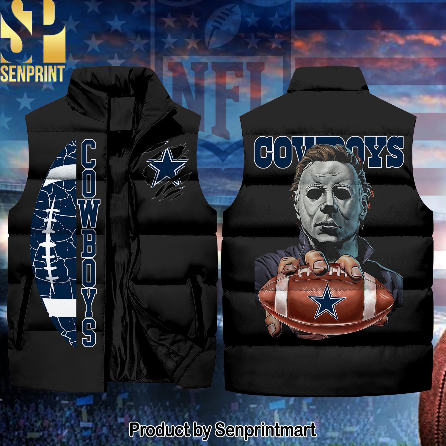 National Football League Dallas Cowboys Michaek Myers Horror Movie For Fans Sleeveless Jacket