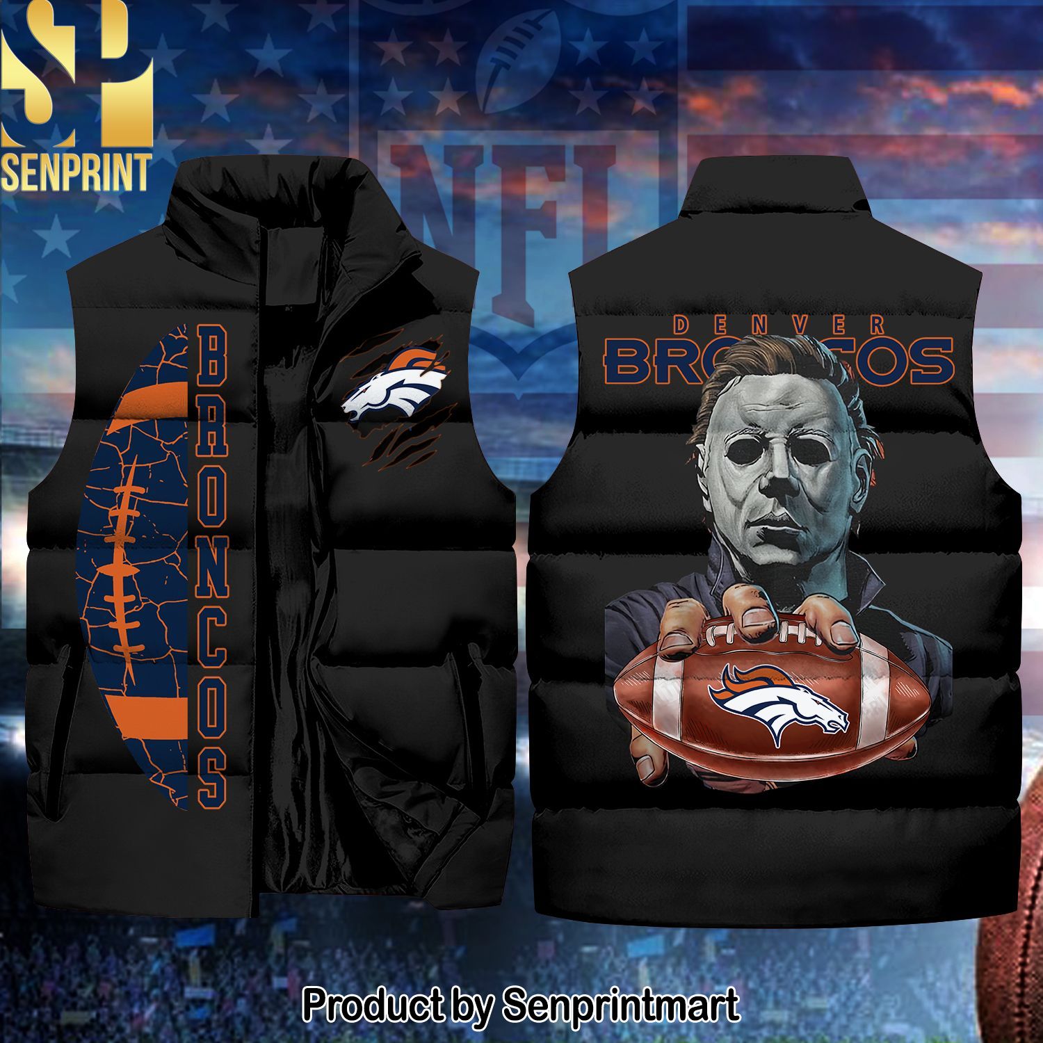 National Football League Denver Broncos Michaek Myers Horror Movie Cool Version Sleeveless Jacket