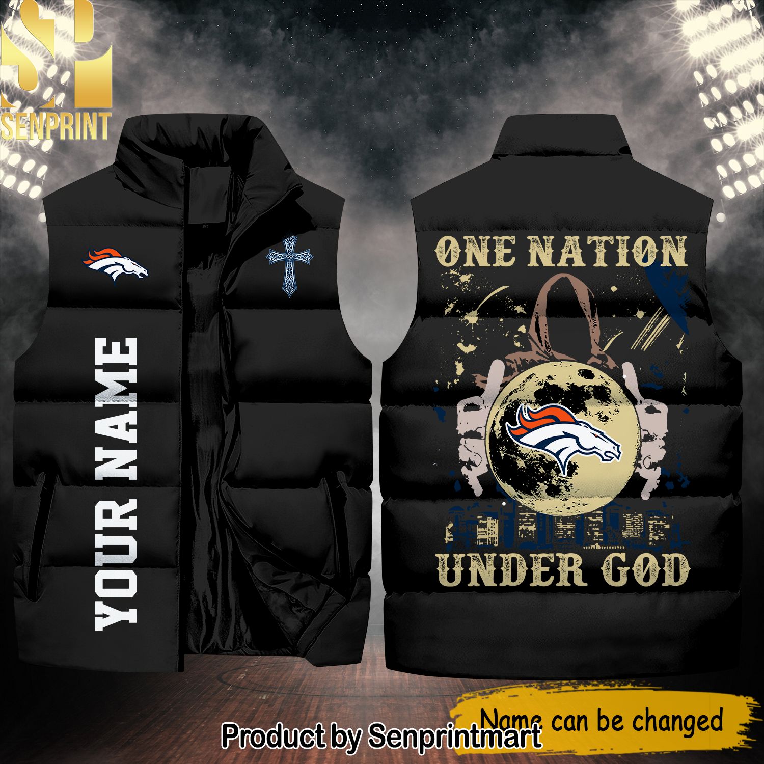 National Football League Denver Broncos One Nation Under God New Fashion Sleeveless Jacket