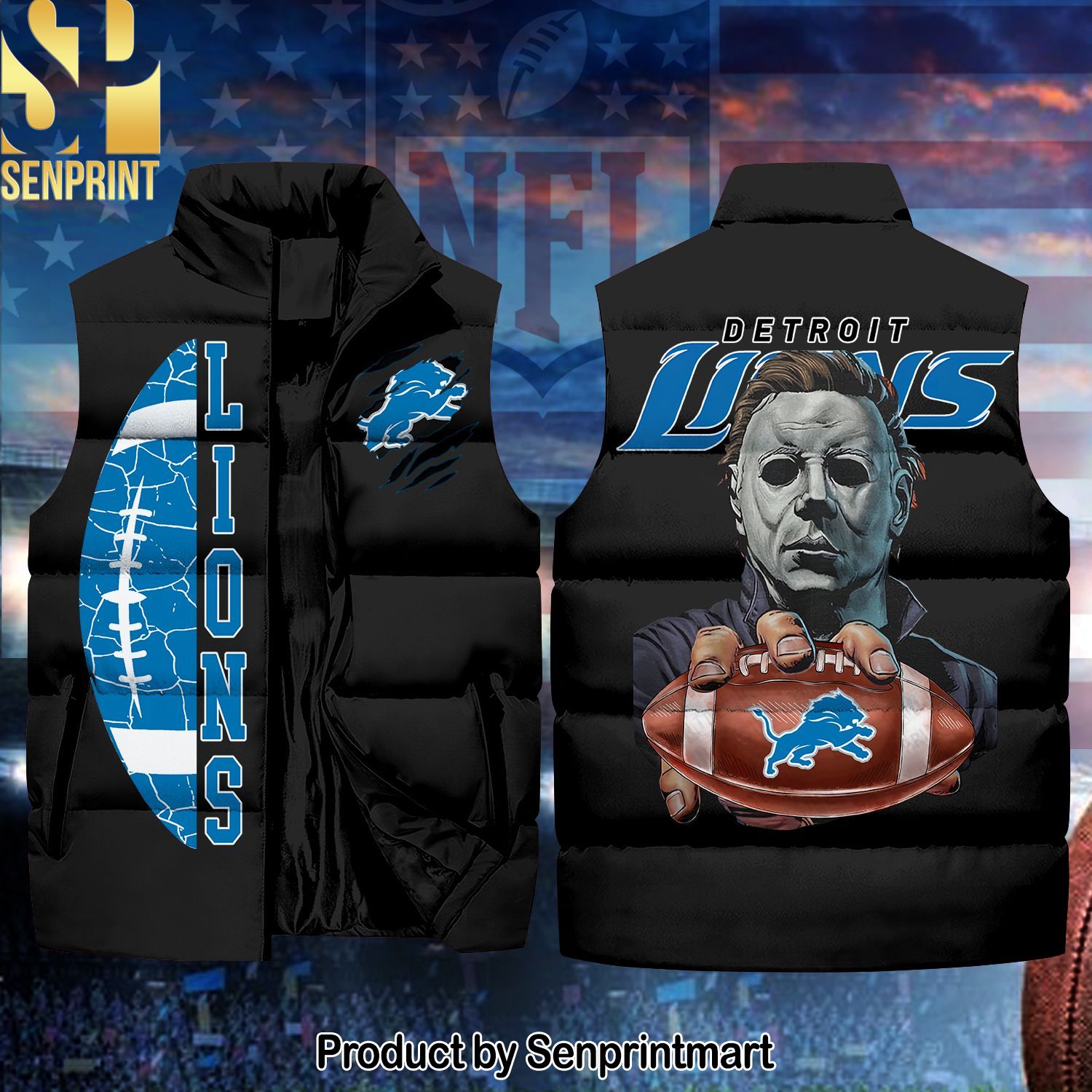 National Football League Detroit Lions Michaek Myers Horror Movie Best Outfit Sleeveless Jacket
