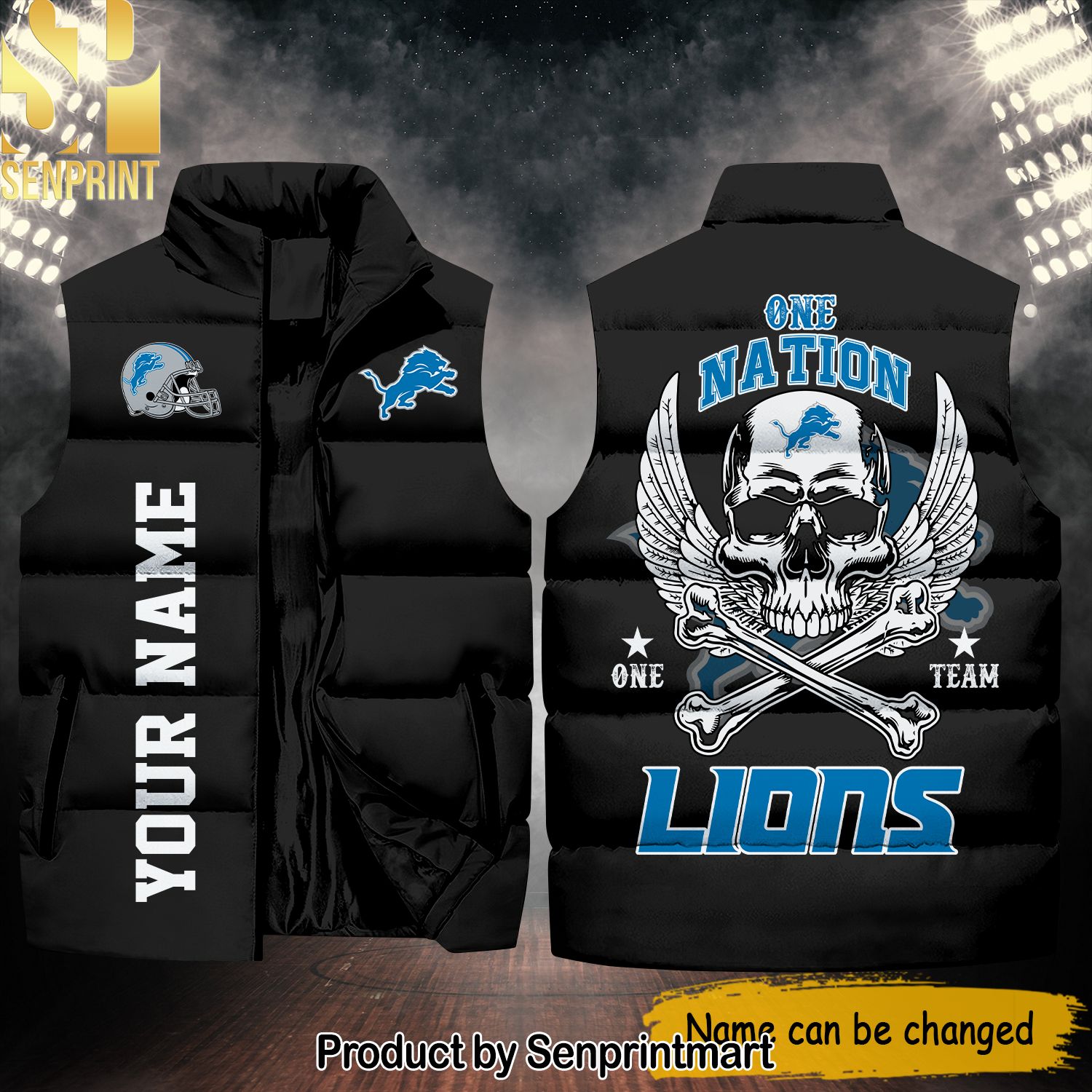 National Football League Detroit Lions One Nation One Team Skull Hypebeast Fashion Sleeveless Jacket