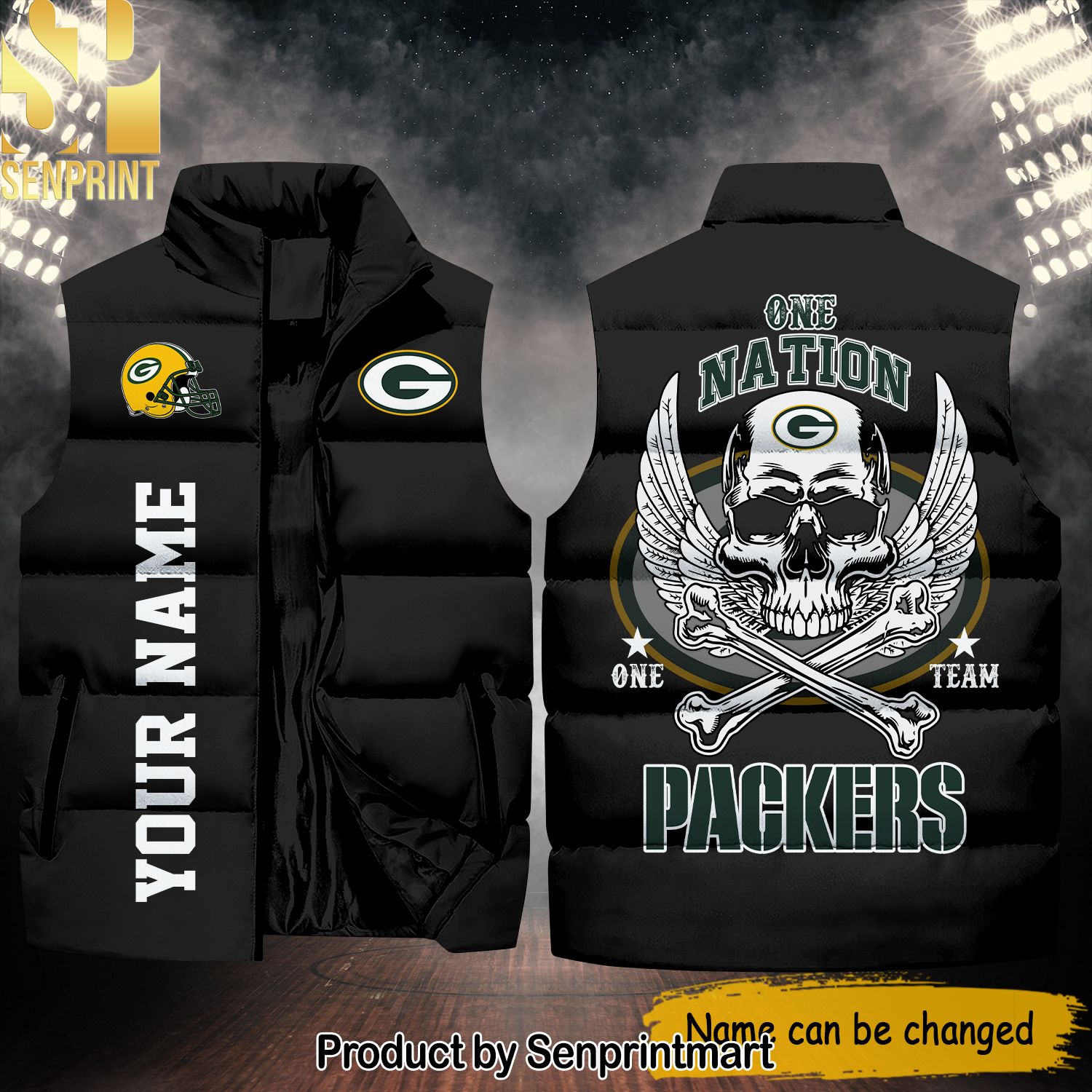 National Football League Green Bay Packers One Nation One Team Skull New Version Sleeveless Jacket