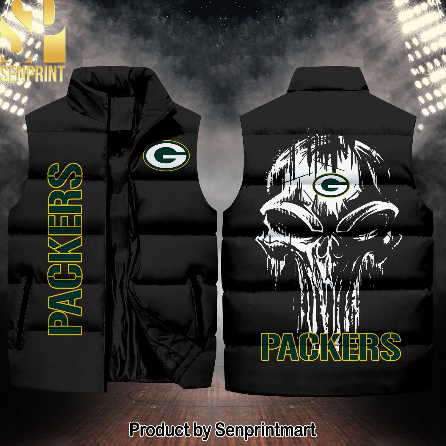National Football League Green Bay Packers Skull Classic Sleeveless Jacket