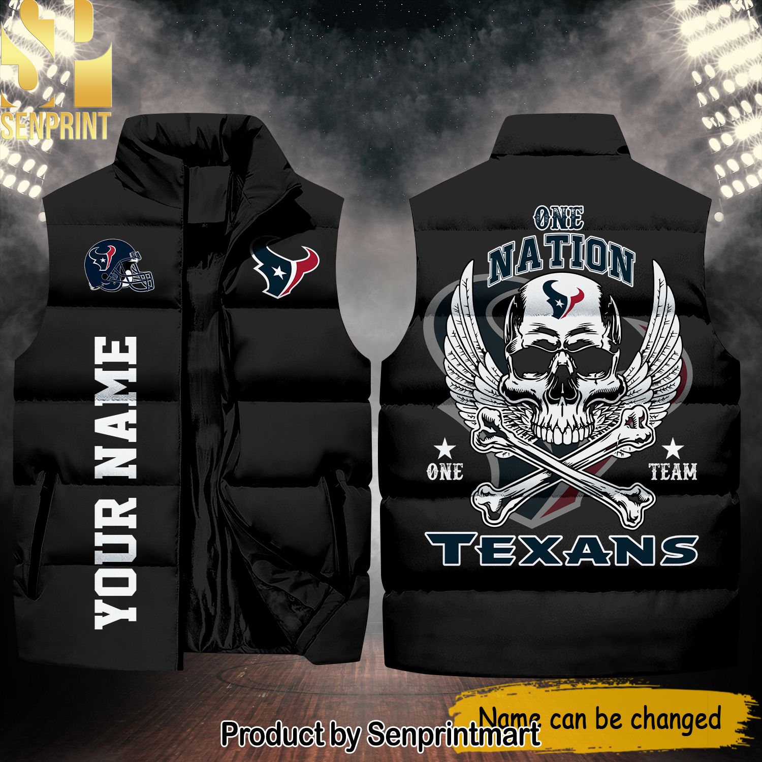 National Football League Houston Texans One Nation One Team Skull New Fashion Sleeveless Jacket