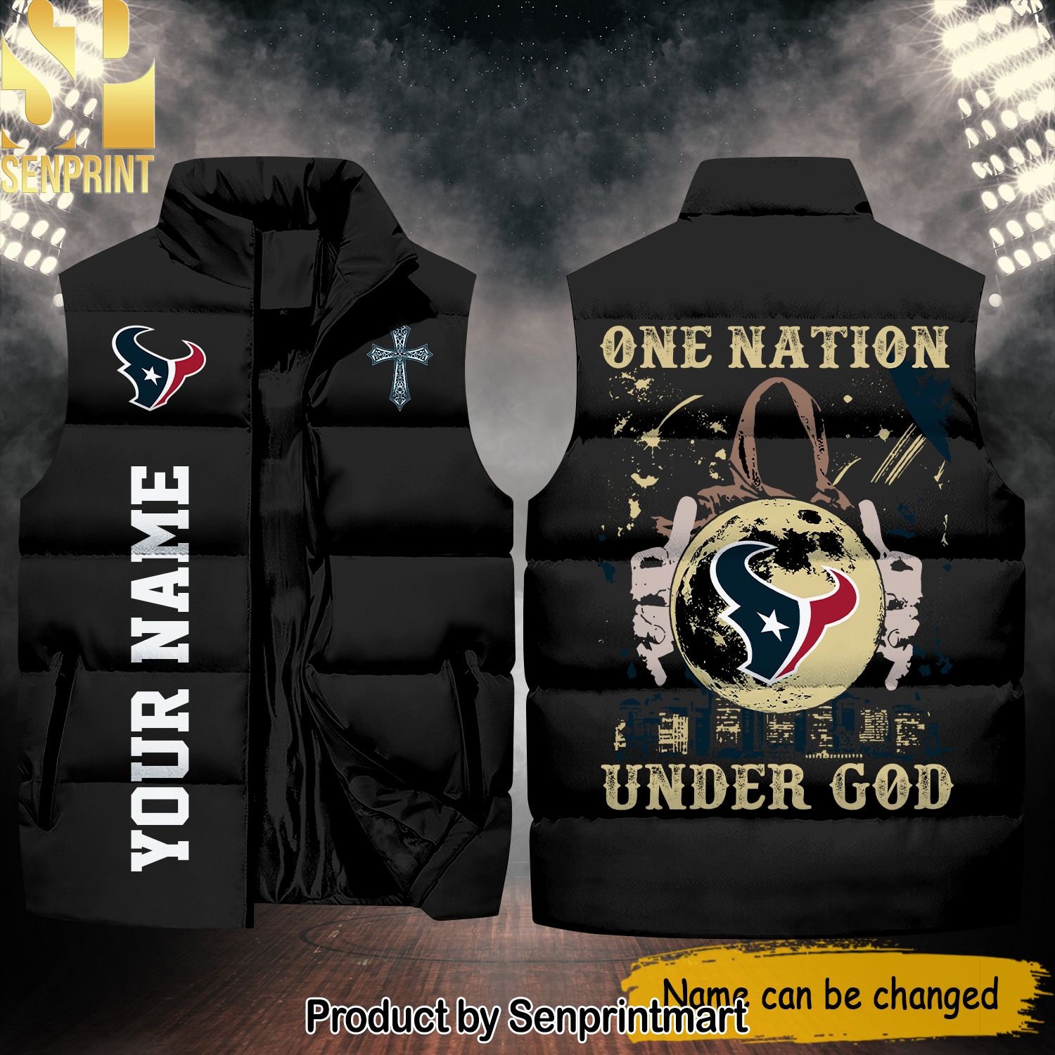 National Football League Houston Texans One Nation Under God Hot Fashion Sleeveless Jacket