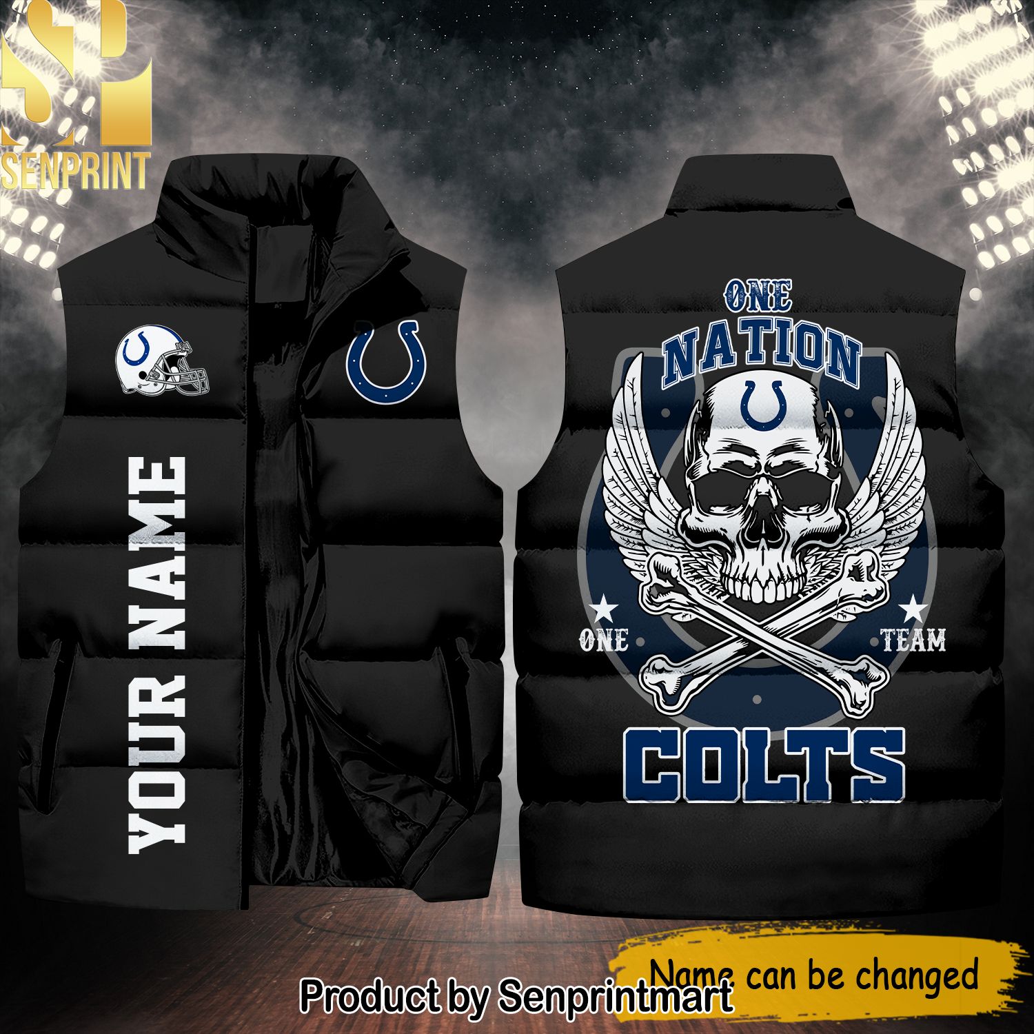 National Football League Indianapolis Colts One Nation One Team Skull Hot Fashion Sleeveless Jacket