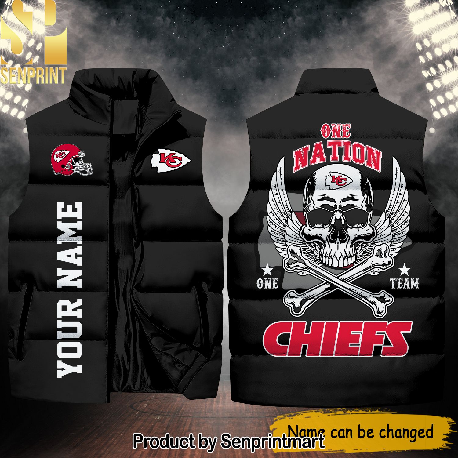 National Football League Kansas City Chiefs One Nation One Team Skull Hypebeast Fashion Sleeveless Jacket