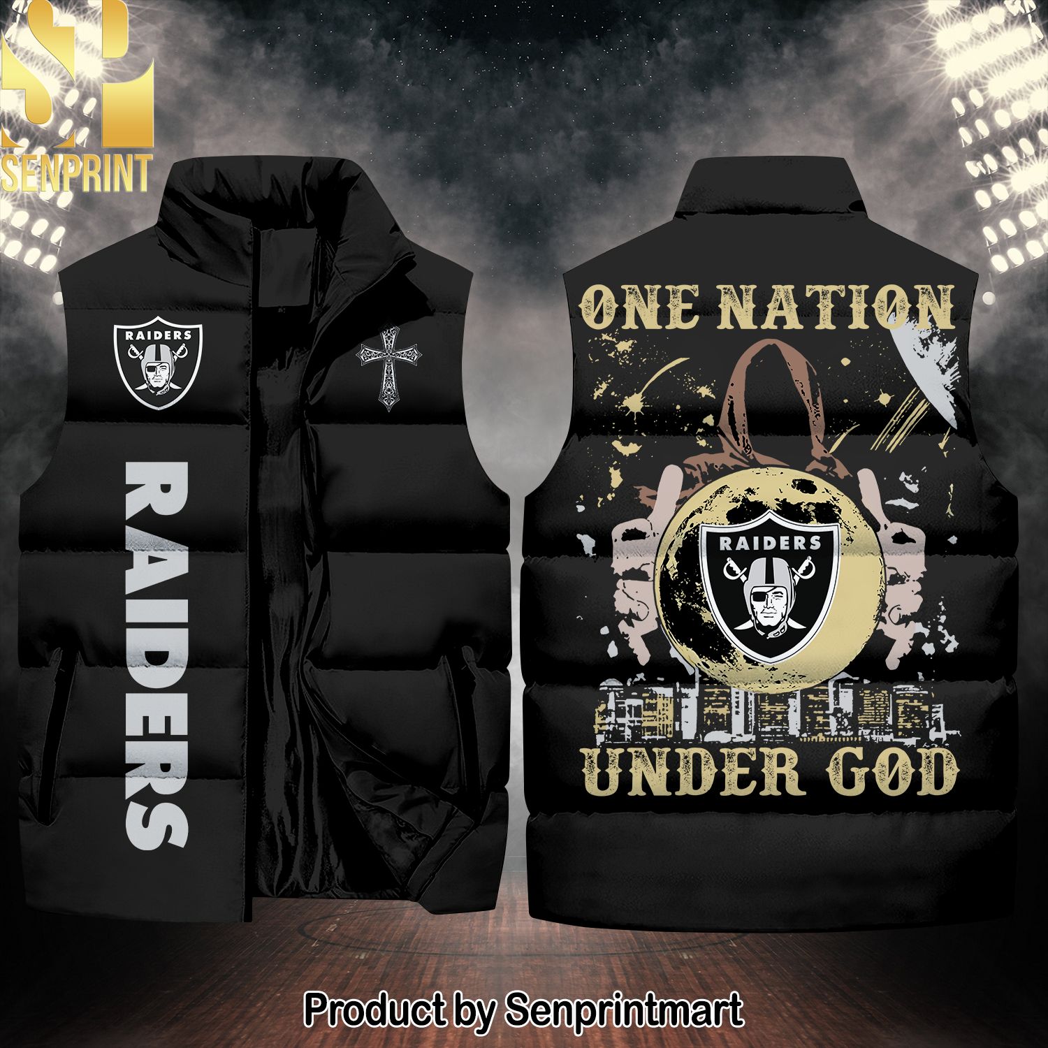 National Football League Las Vegas Raiders One Nation Under God For Fans Sleeveless Jacket
