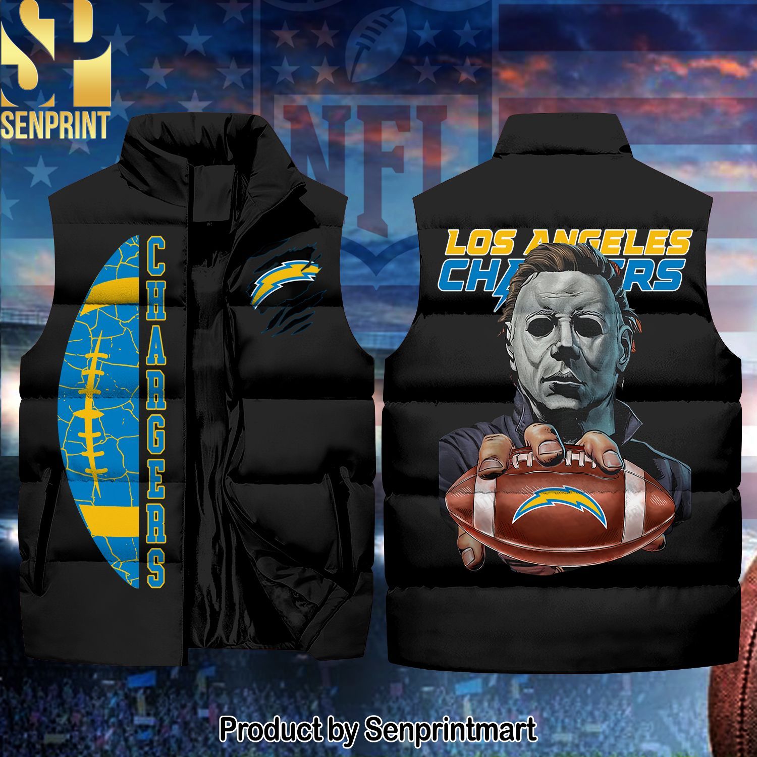 National Football League Los Angeles Chargers Michaek Myers Horror Movie New Outfit Sleeveless Jacket