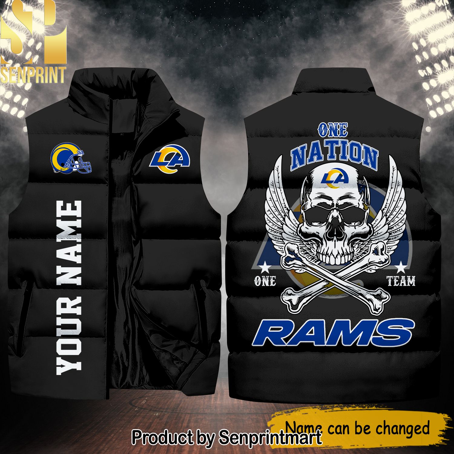 National Football League Los Angeles Rams One Nation One Team Skull Hot Fashion Sleeveless Jacket