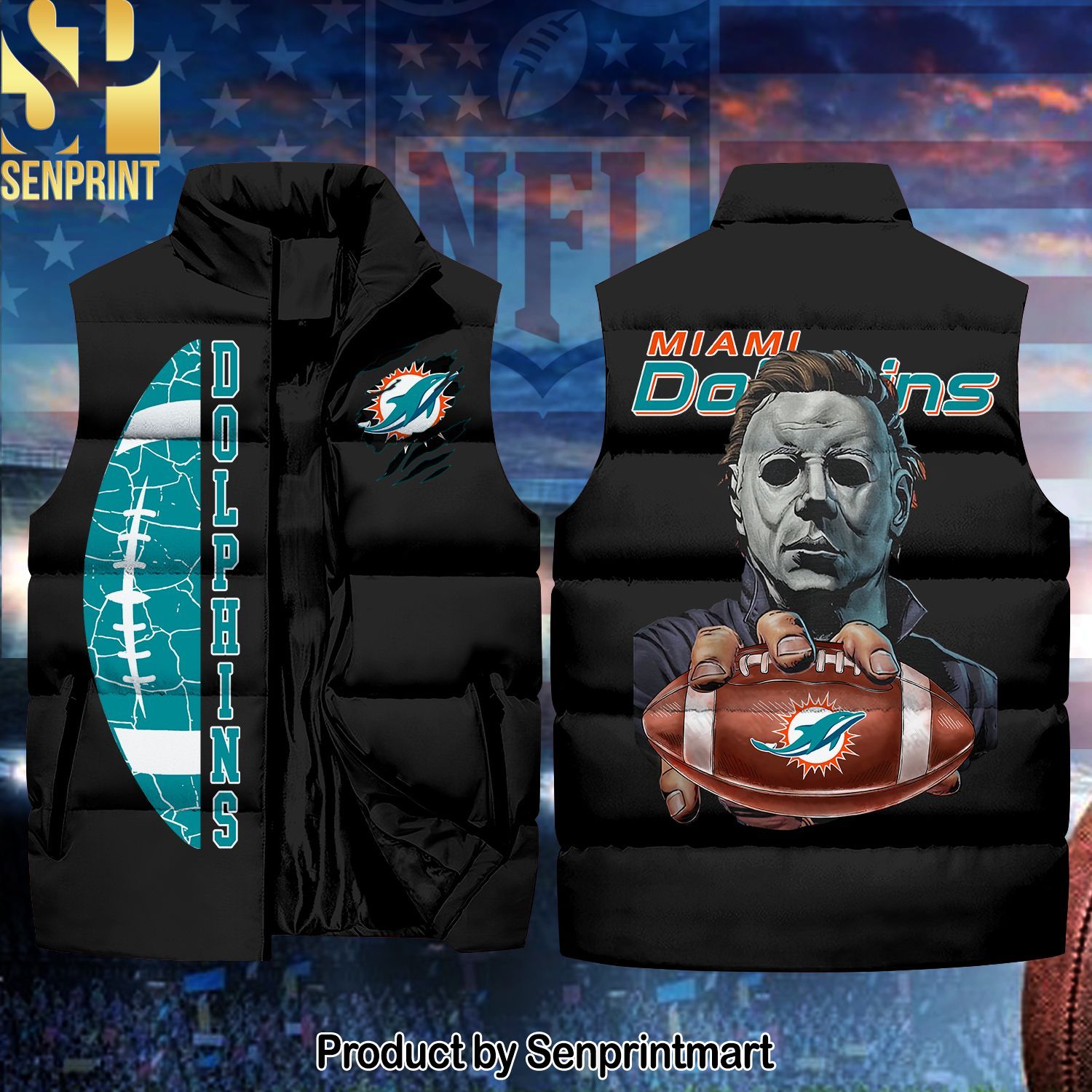 National Football League Miami Dolphins Michaek Myers Horror Movie Hypebeast Fashion Sleeveless Jacket