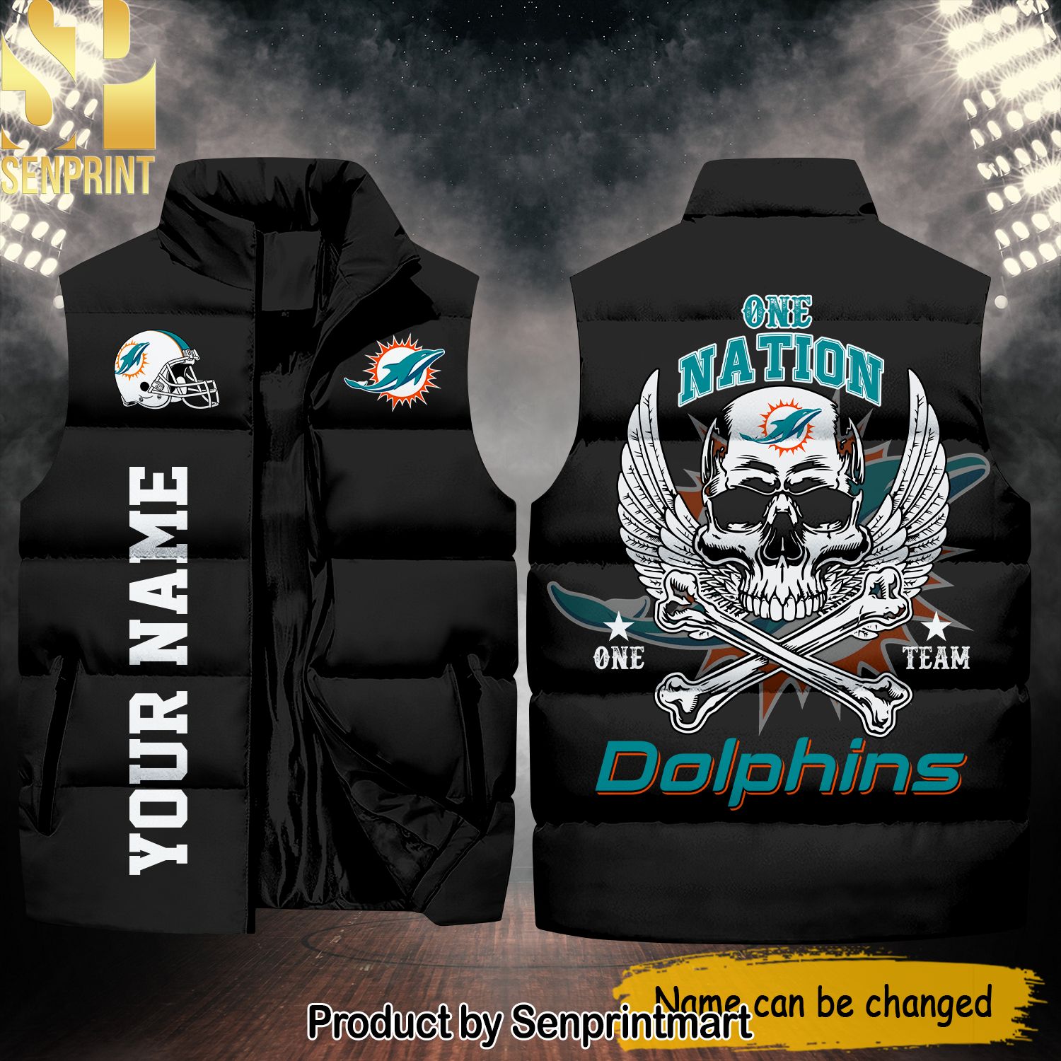 National Football League Miami Dolphins One Nation One Team Skull New Fashion Sleeveless Jacket