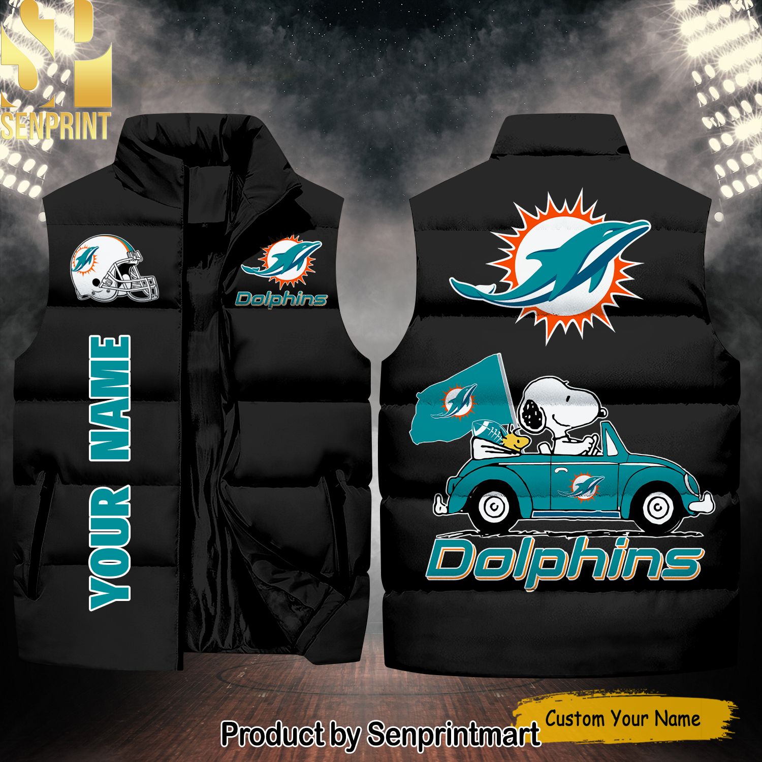 National Football League Miami Dolphins Peanuts Snoopy Hot Version Sleeveless Jacket